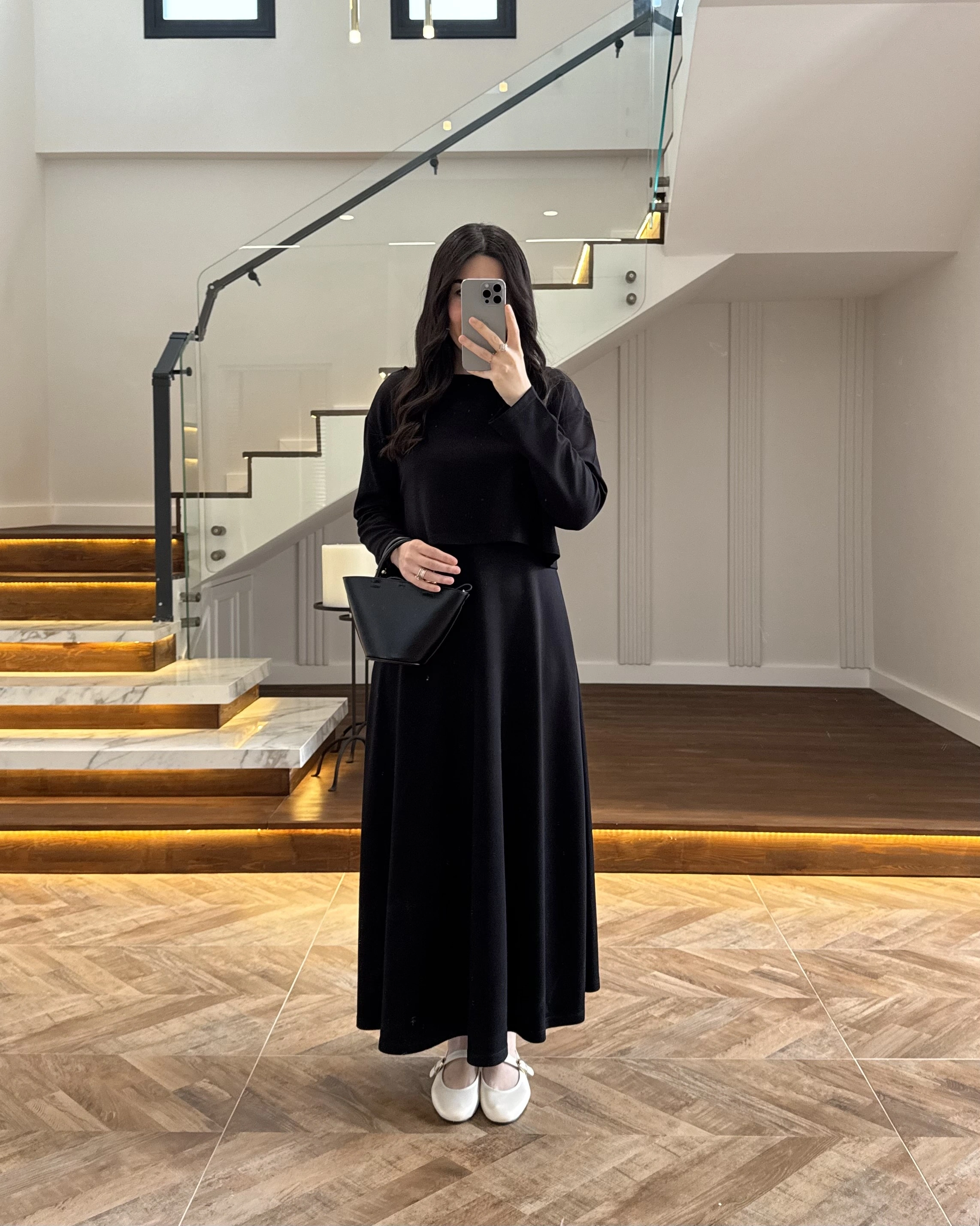 SİYAH MODAL İKİLİ ELBİSE -4064