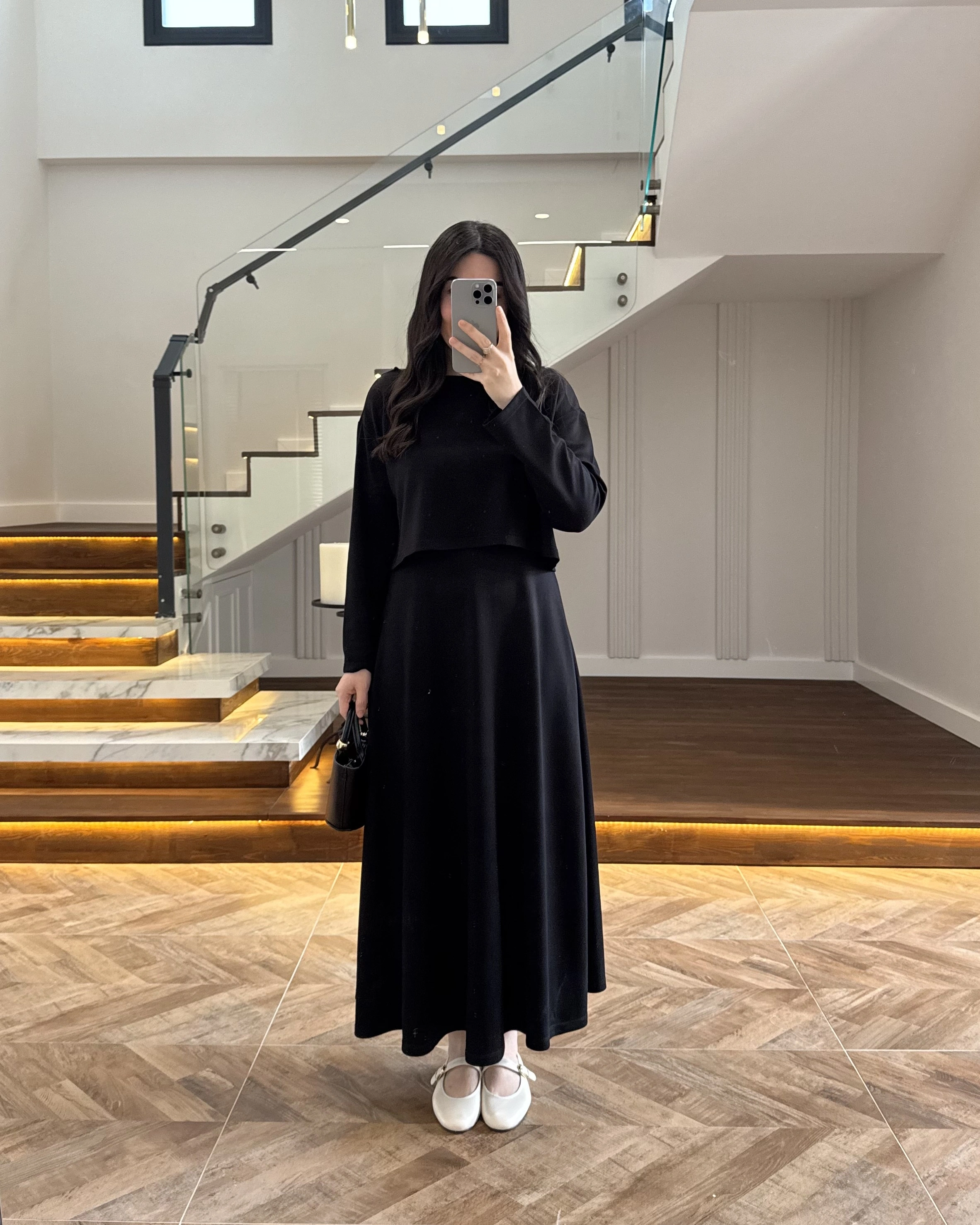 SİYAH MODAL İKİLİ ELBİSE -4064