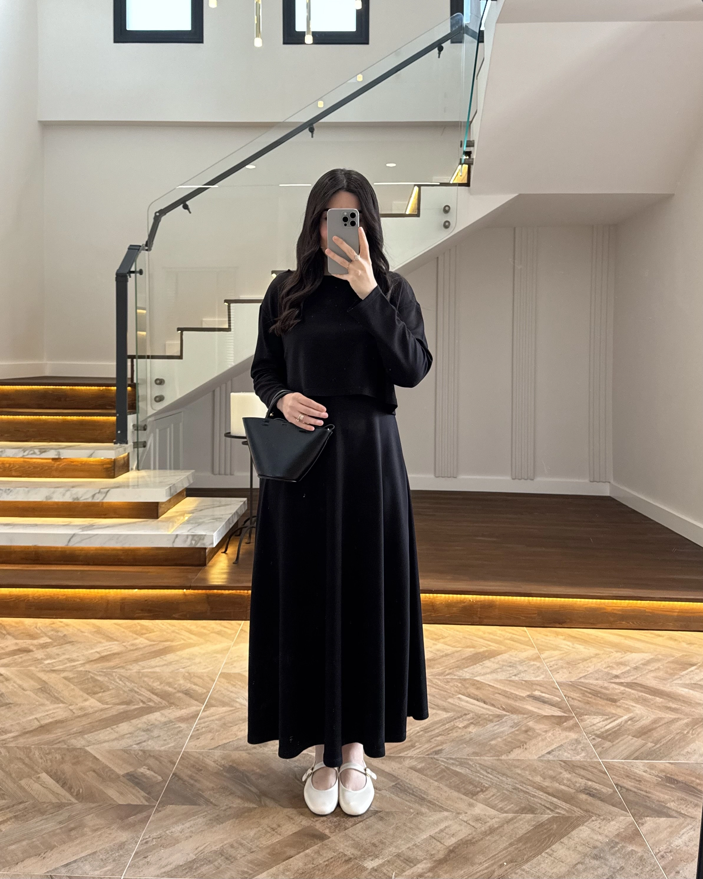 SİYAH MODAL İKİLİ ELBİSE -4064