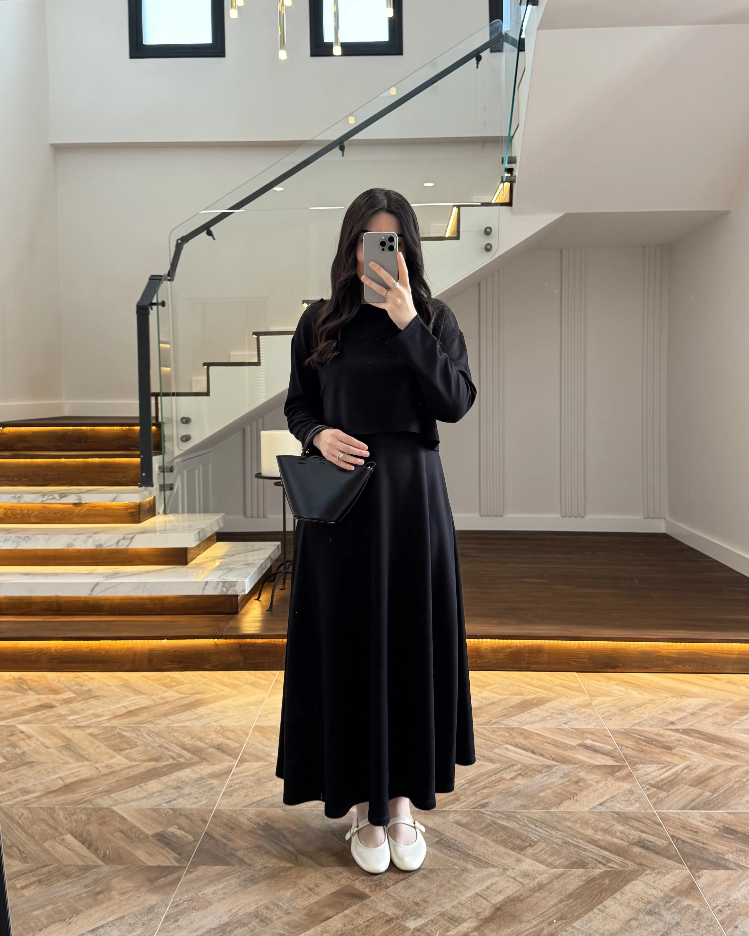 SİYAH MODAL İKİLİ ELBİSE -4064