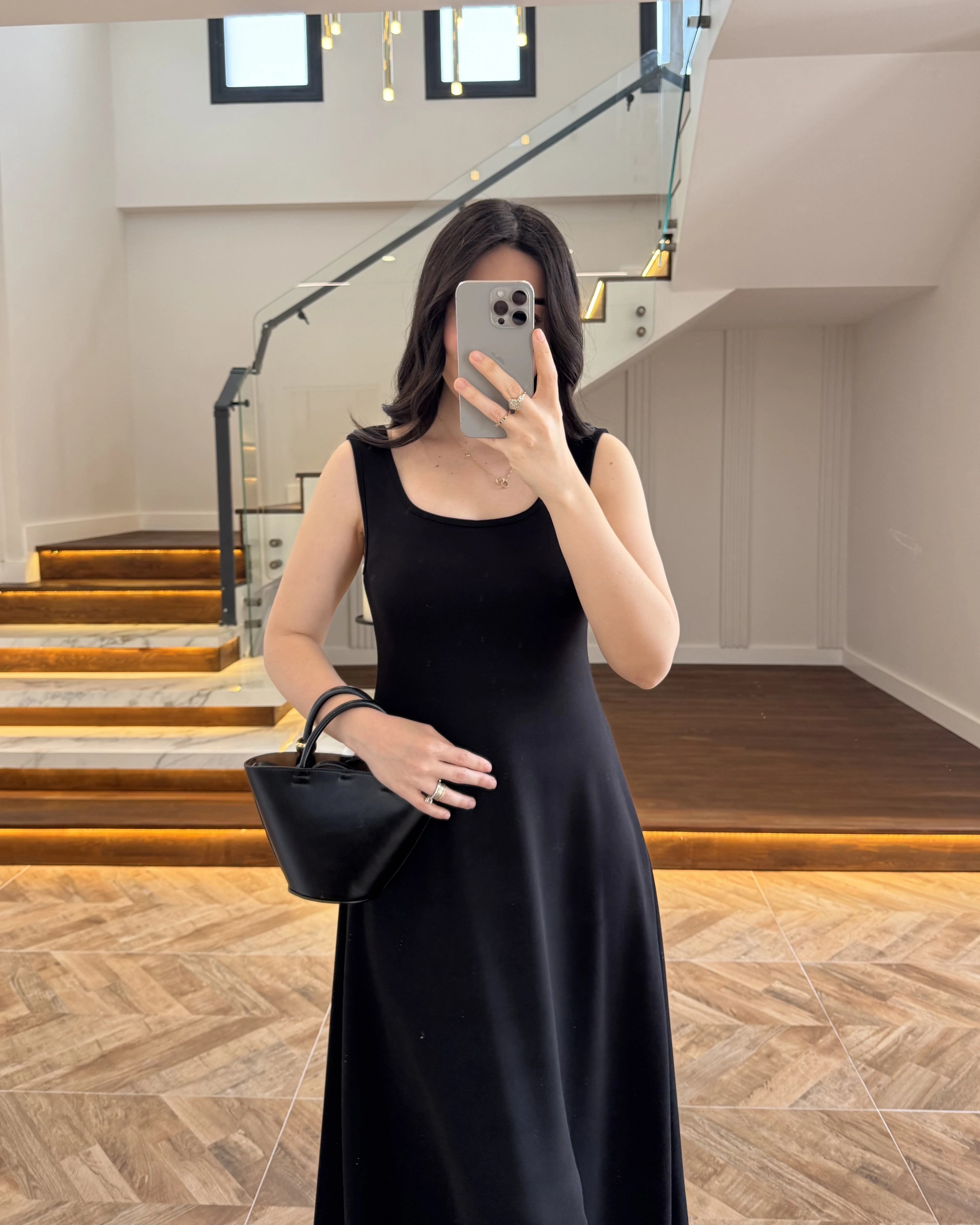 SİYAH MODAL İKİLİ ELBİSE -4064