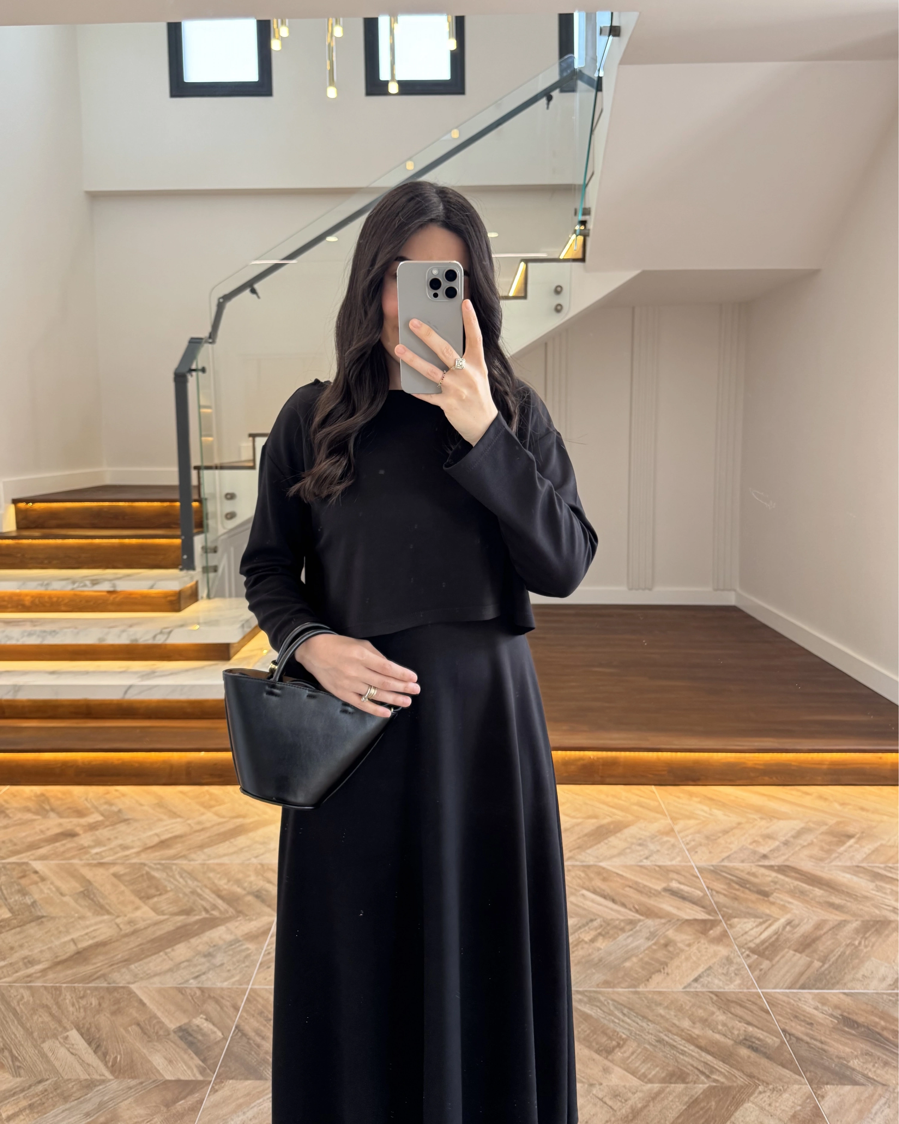 SİYAH MODAL İKİLİ ELBİSE -4064