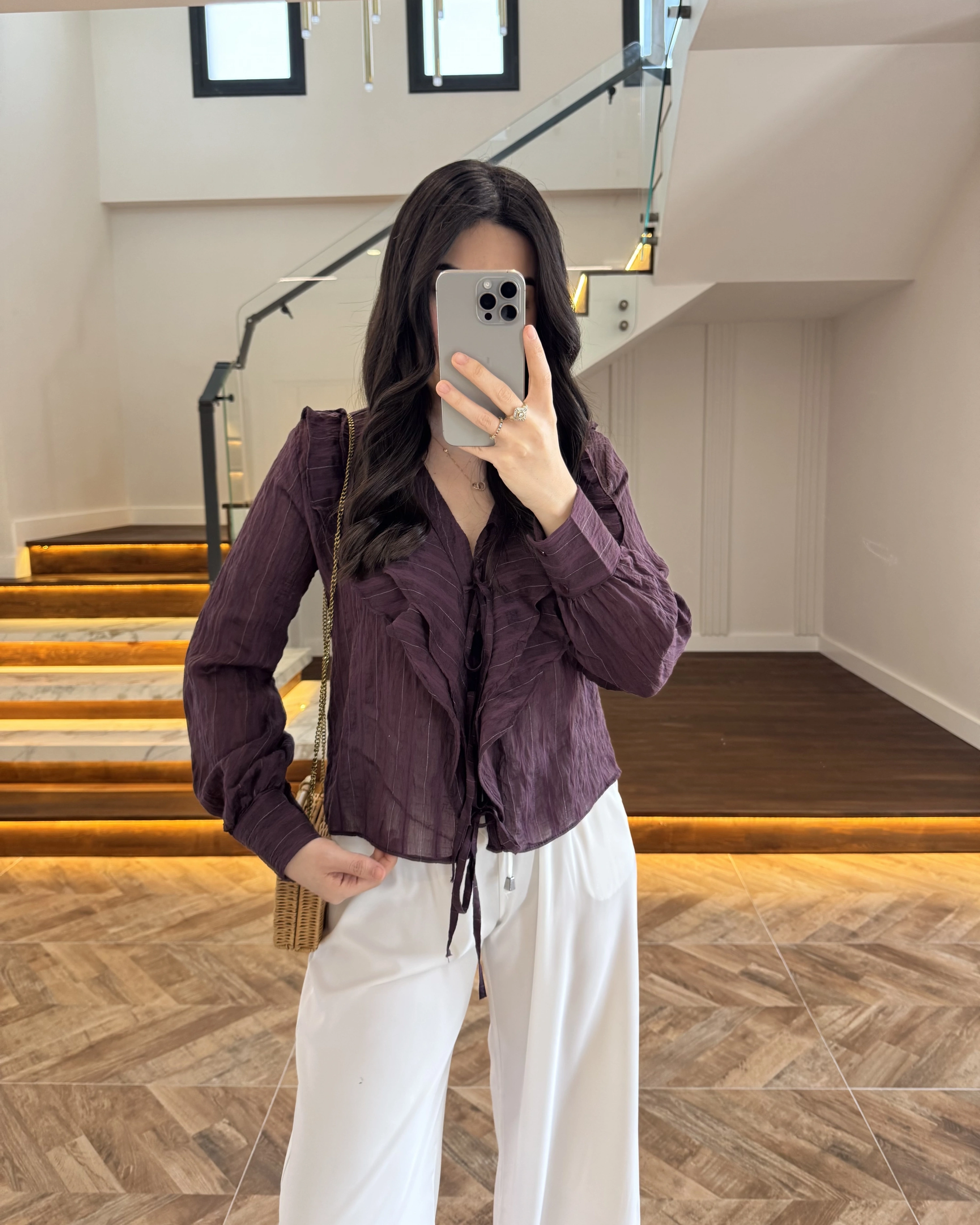 MÜRDÜM ÖNÜ FIRFIR BAĞLAMA DETAYLI BLUZ-1069