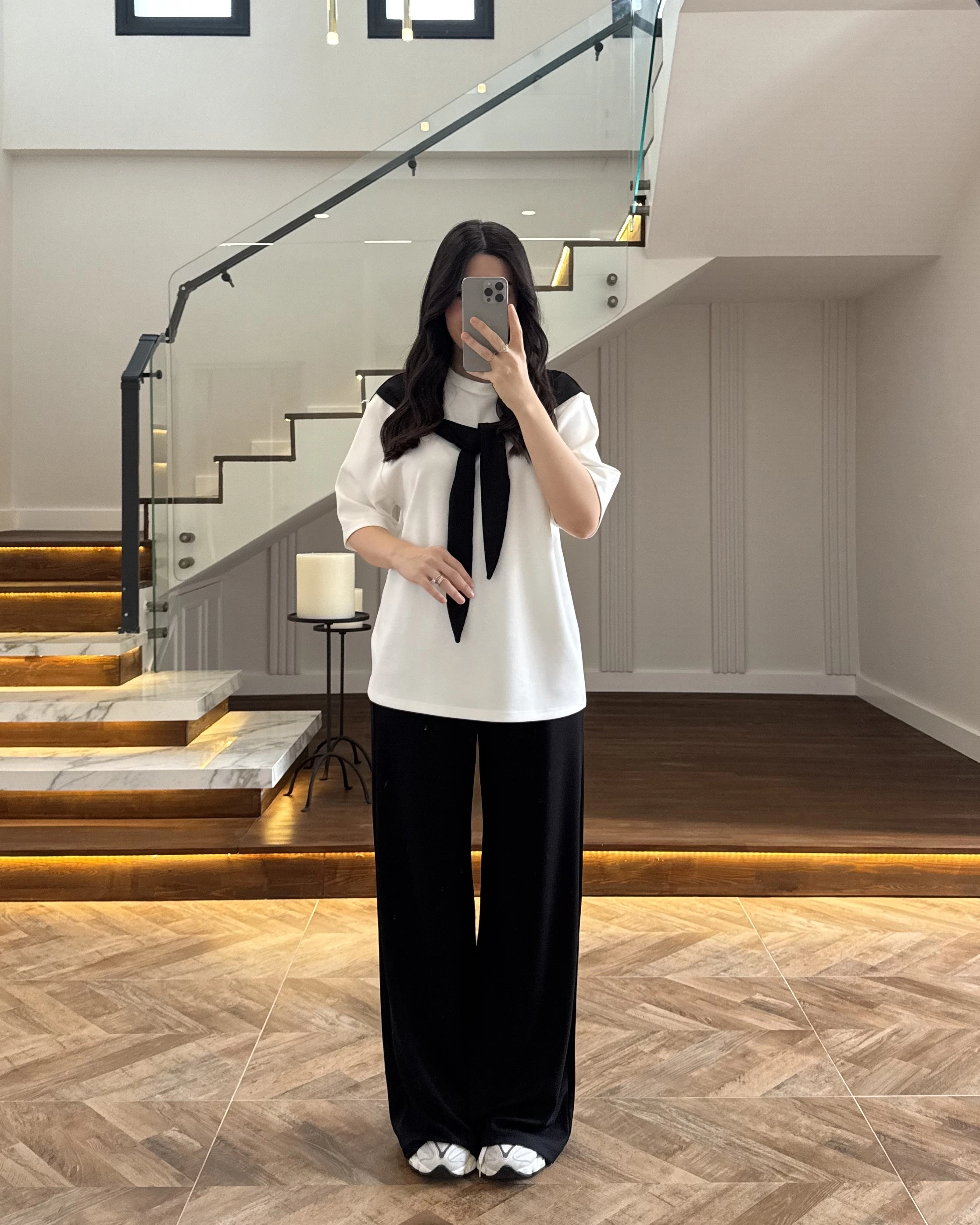 SİYAH FULAR DETAYLI PANTOLON TAKIM-4116