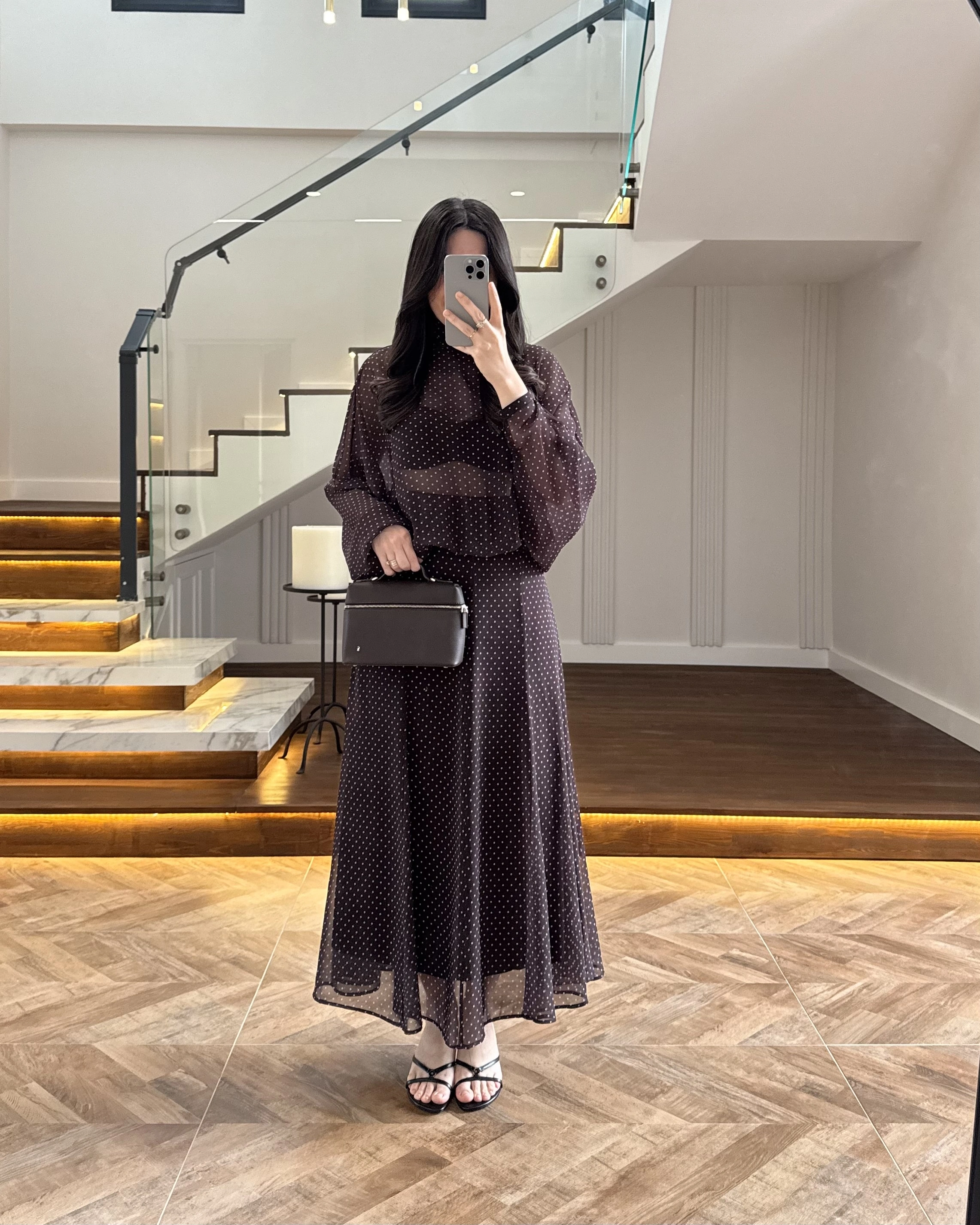 KAHVE PUANTİYELİ ŞİFON TAKIM-263215