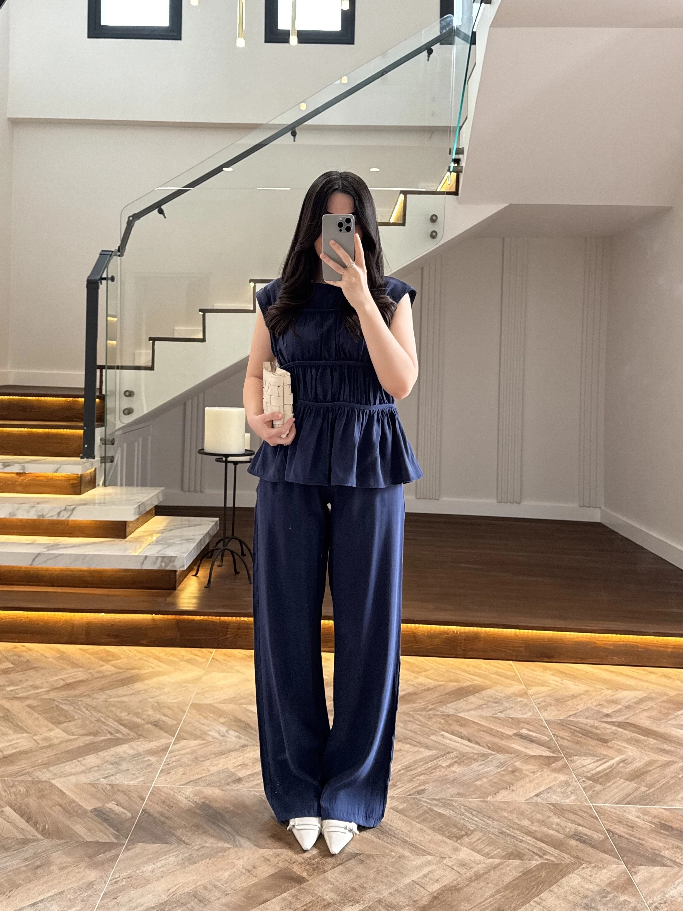 LACİVERT TENSEL NEVÜRLÜ BLUZ PANTOLON TAKIM-250483