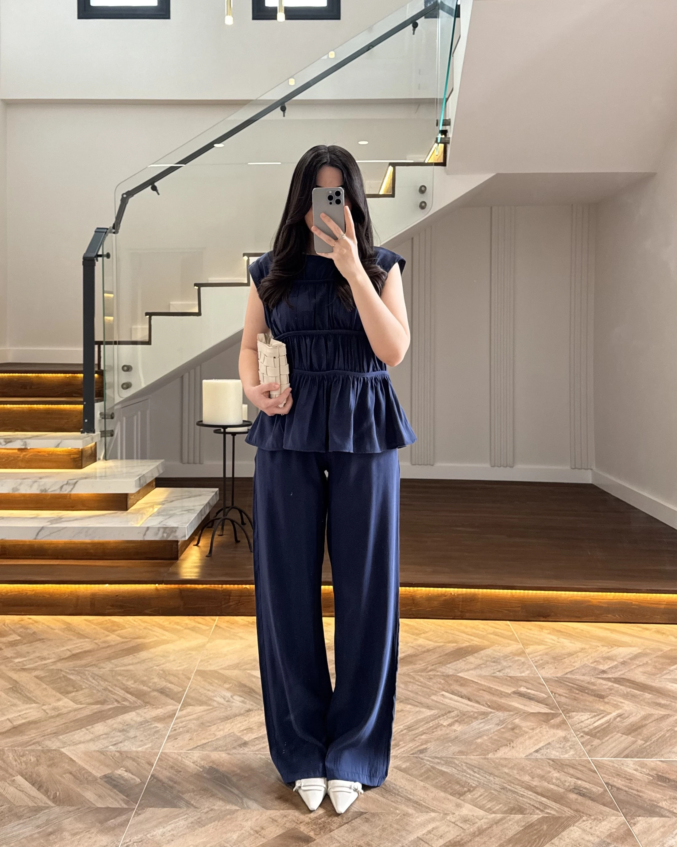 LACİVERT TENSEL NEVÜRLÜ BLUZ PANTOLON TAKIM-250483