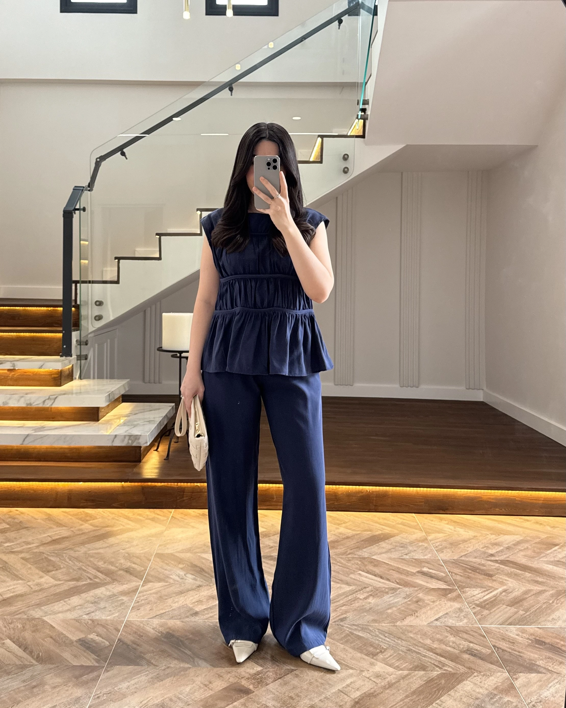 LACİVERT TENSEL NEVÜRLÜ BLUZ PANTOLON TAKIM-250483