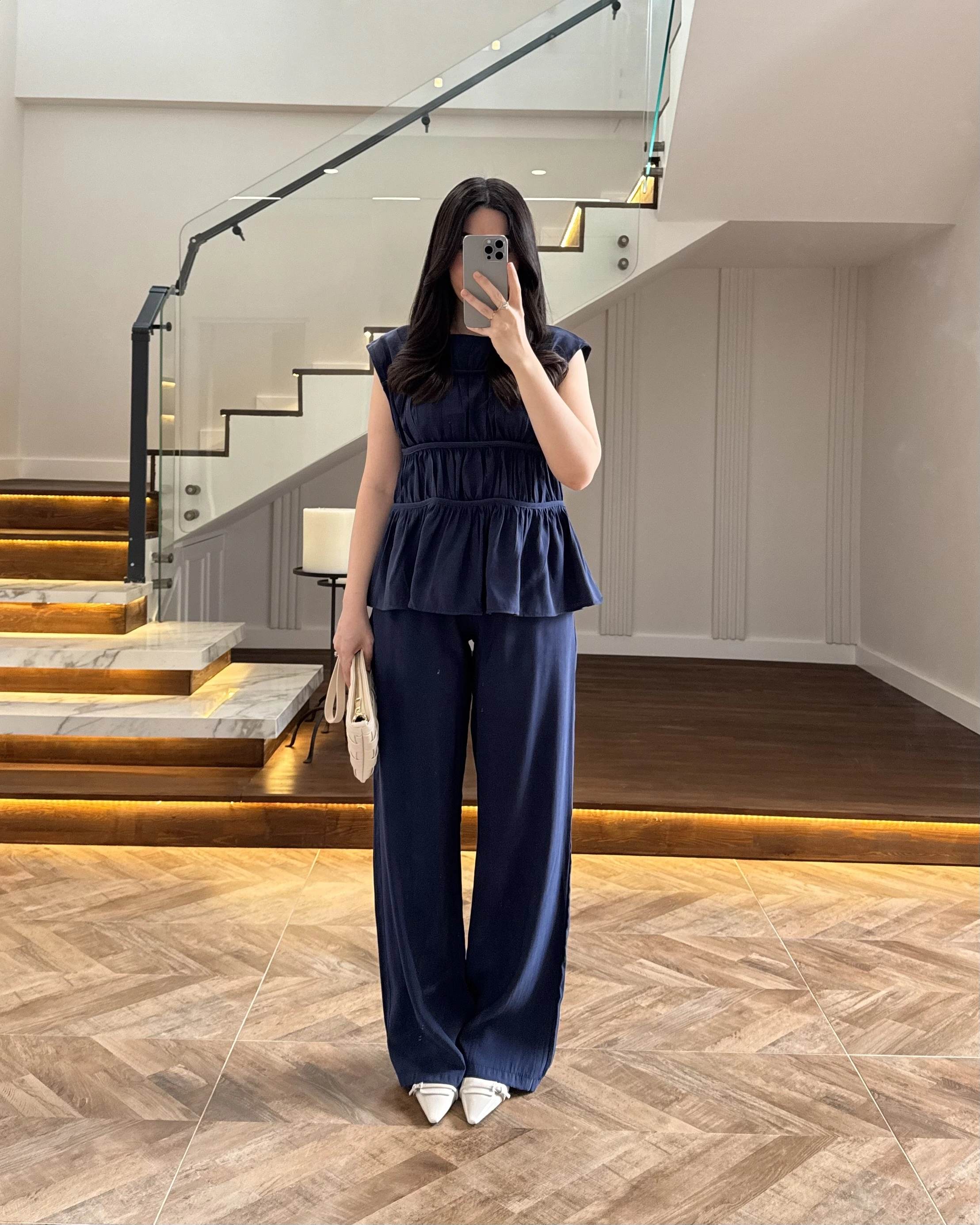 LACİVERT TENSEL NEVÜRLÜ BLUZ PANTOLON TAKIM-250483
