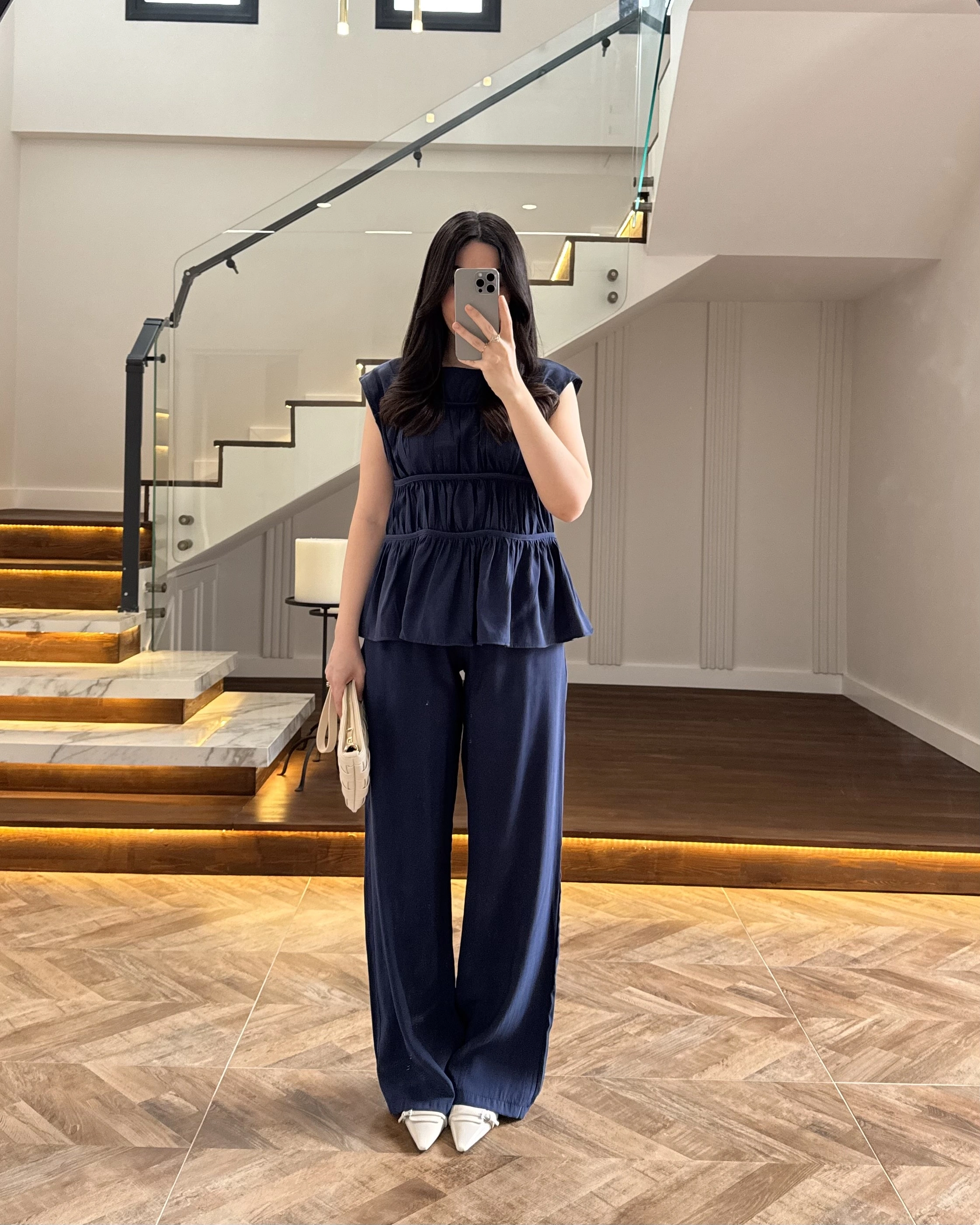 LACİVERT TENSEL NEVÜRLÜ BLUZ PANTOLON TAKIM-250483