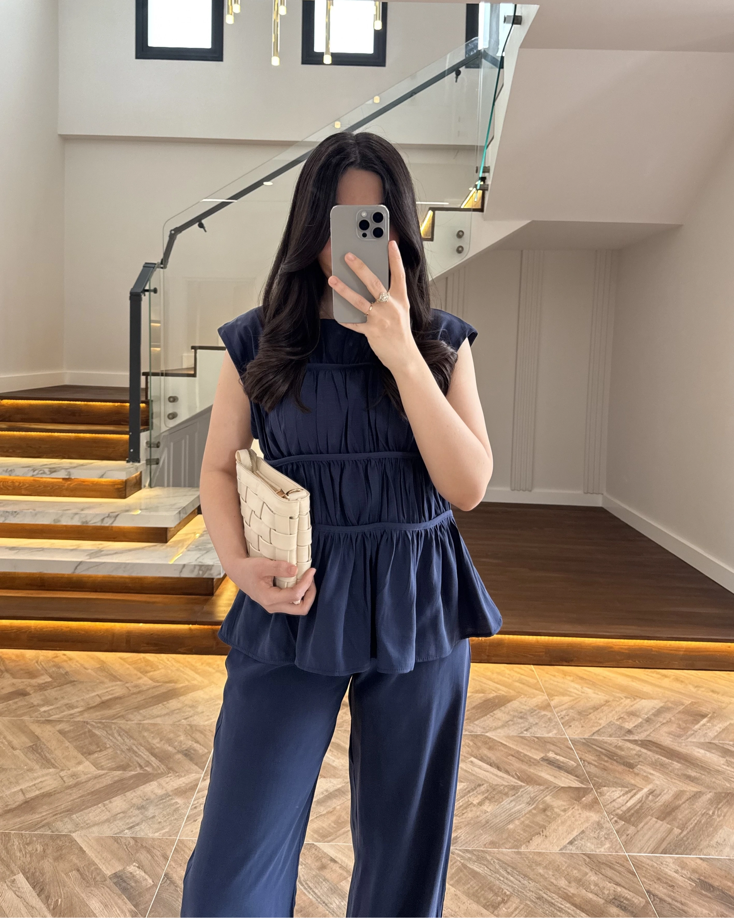 LACİVERT TENSEL NEVÜRLÜ BLUZ PANTOLON TAKIM-250483