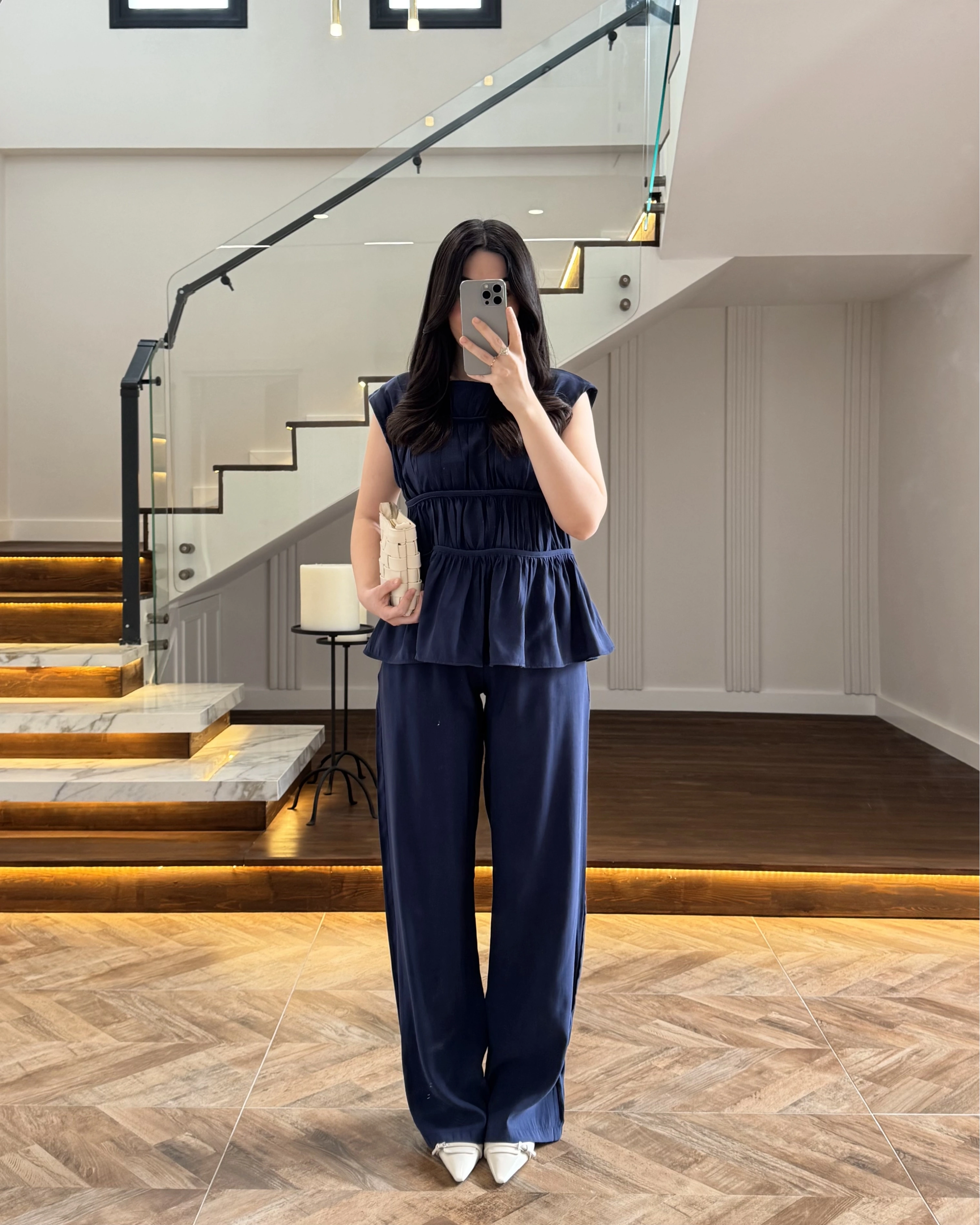 LACİVERT TENSEL NEVÜRLÜ BLUZ PANTOLON TAKIM-250483