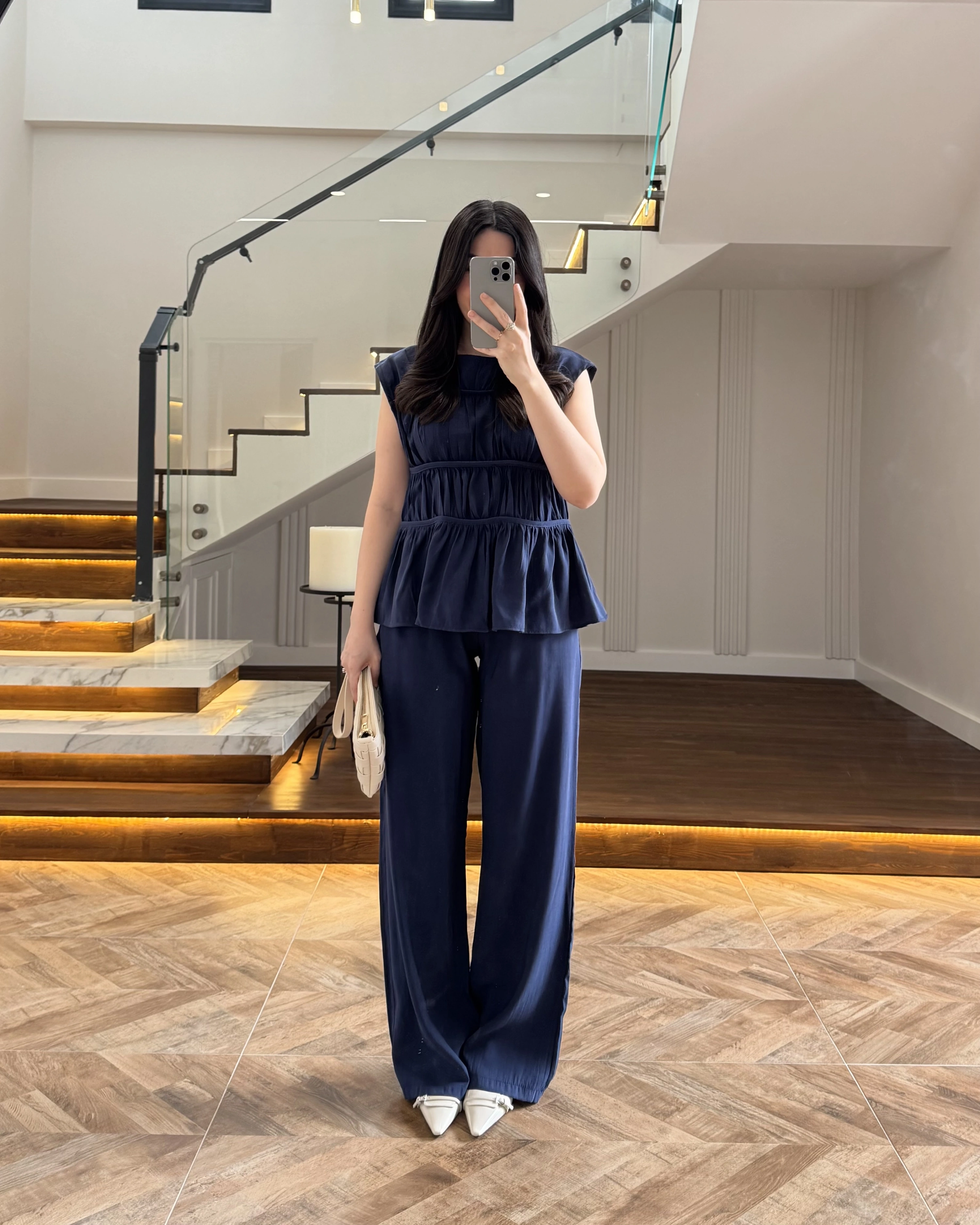 LACİVERT TENSEL NEVÜRLÜ BLUZ PANTOLON TAKIM-250483