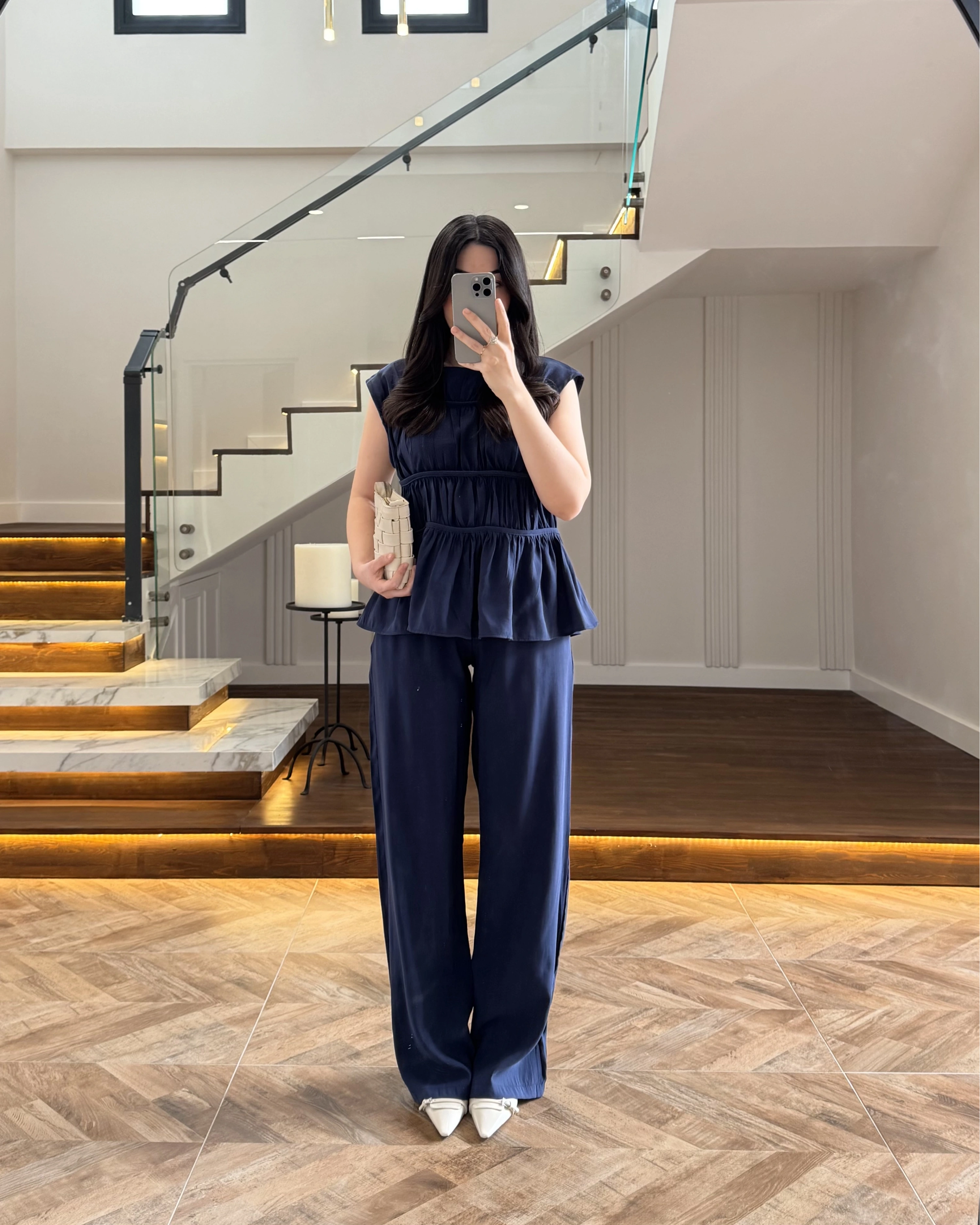 LACİVERT TENSEL NEVÜRLÜ BLUZ PANTOLON TAKIM-250483