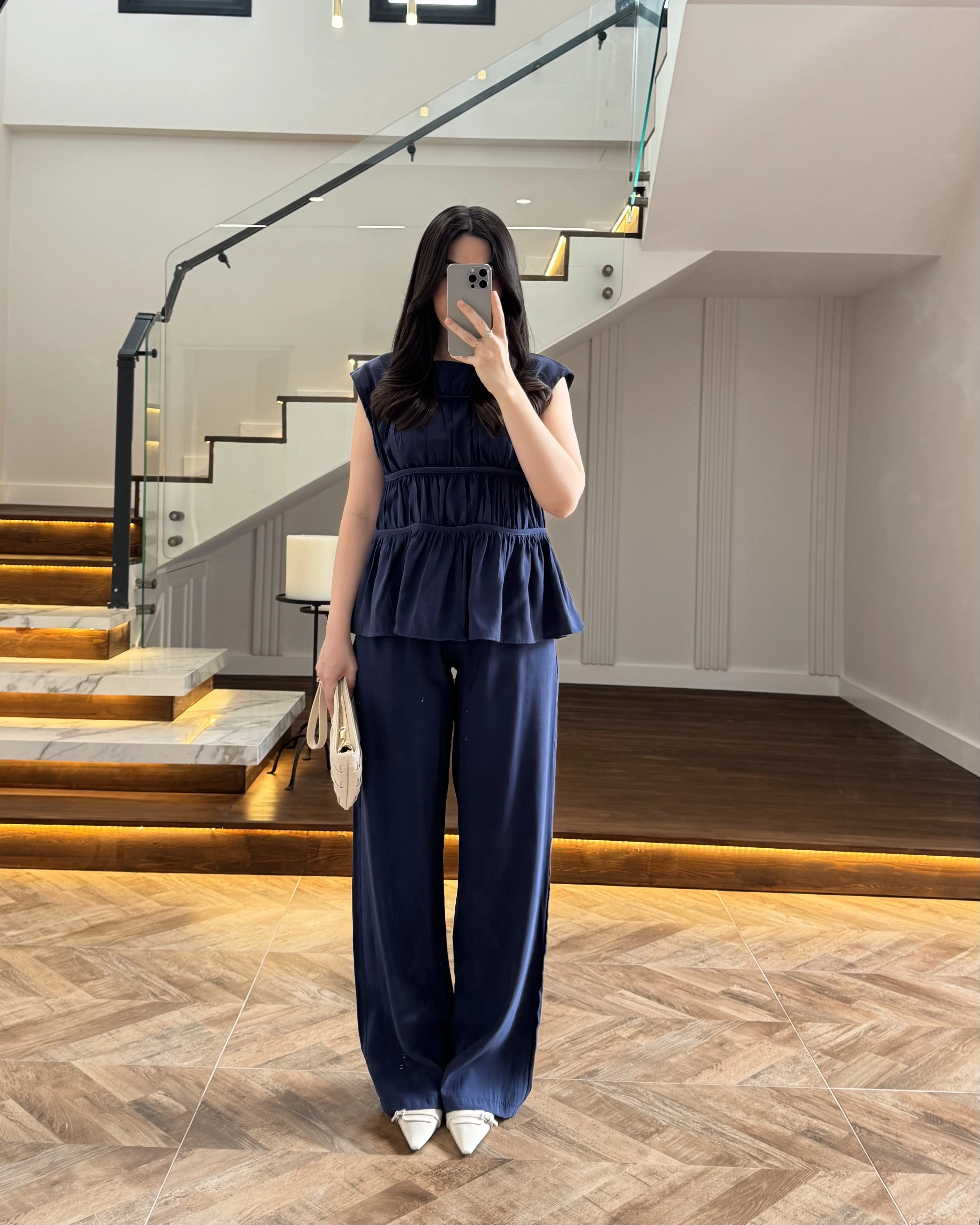 LACİVERT TENSEL NEVÜRLÜ BLUZ PANTOLON TAKIM-250483