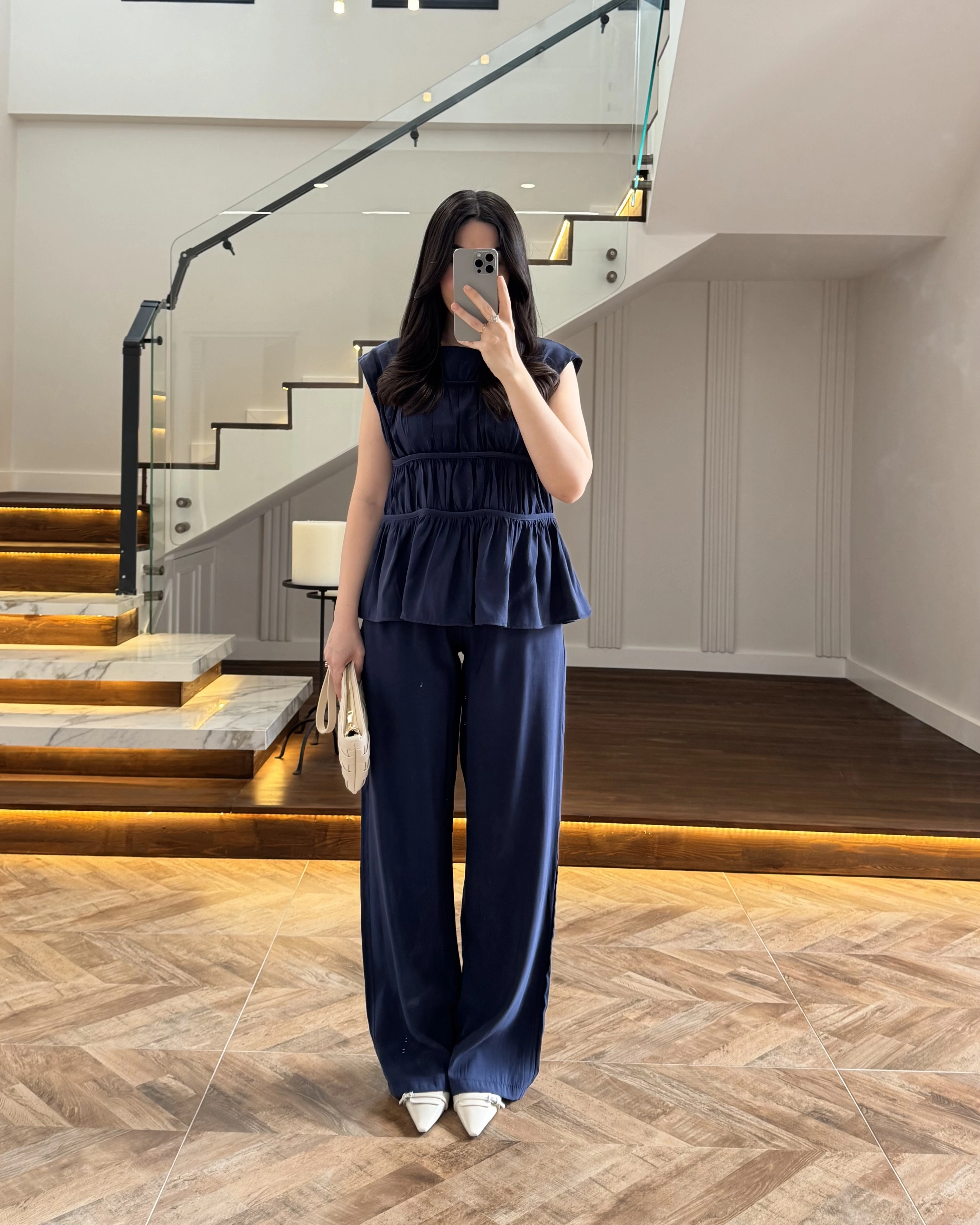 LACİVERT TENSEL NEVÜRLÜ BLUZ PANTOLON TAKIM-250483