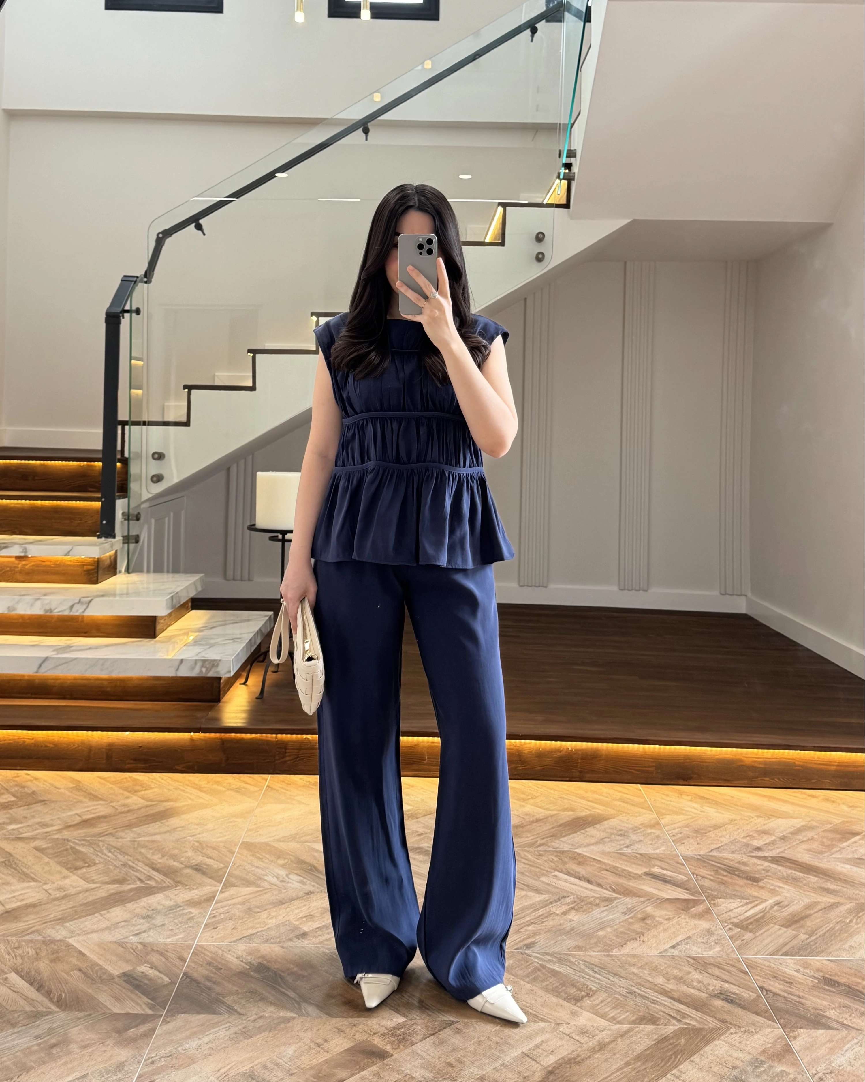 LACİVERT TENSEL NEVÜRLÜ BLUZ PANTOLON TAKIM-250483