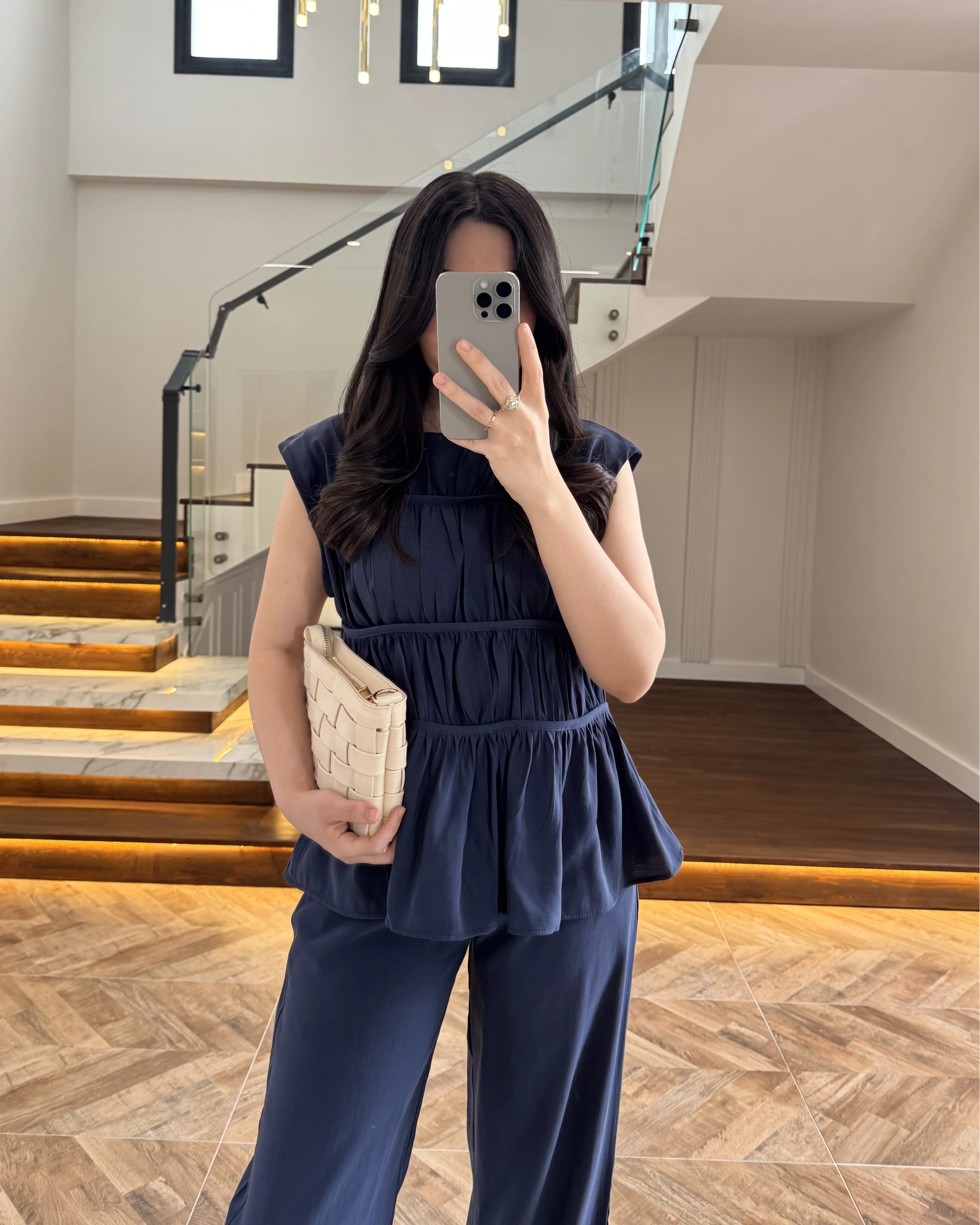 LACİVERT TENSEL NEVÜRLÜ BLUZ PANTOLON TAKIM-250483