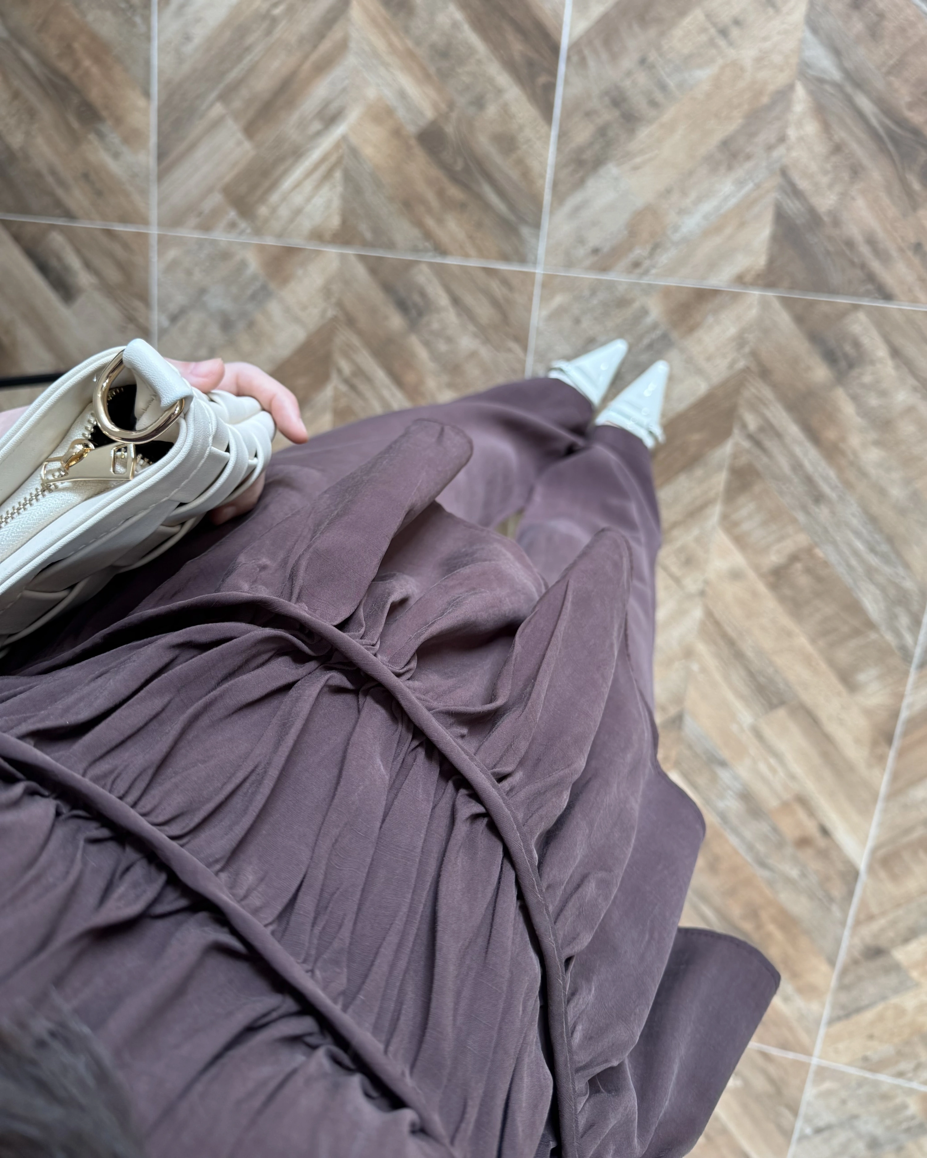 KAHVE TENSEL NEVÜRLÜ BLUZ PANTOLON TAKIM-250483