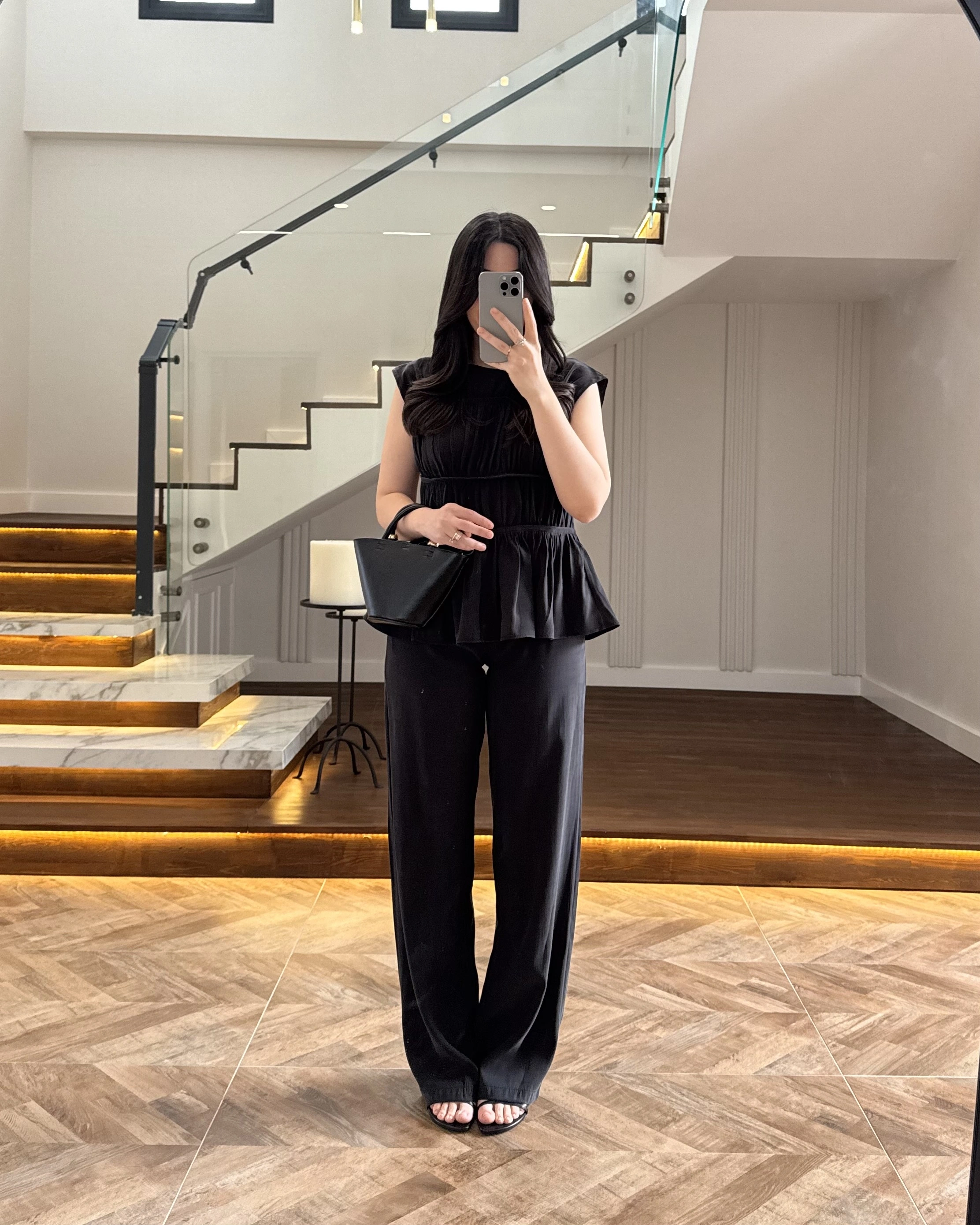 SİYAH TENSEL NEVÜRLÜ BLUZ PANTOLON TAKIM-250483