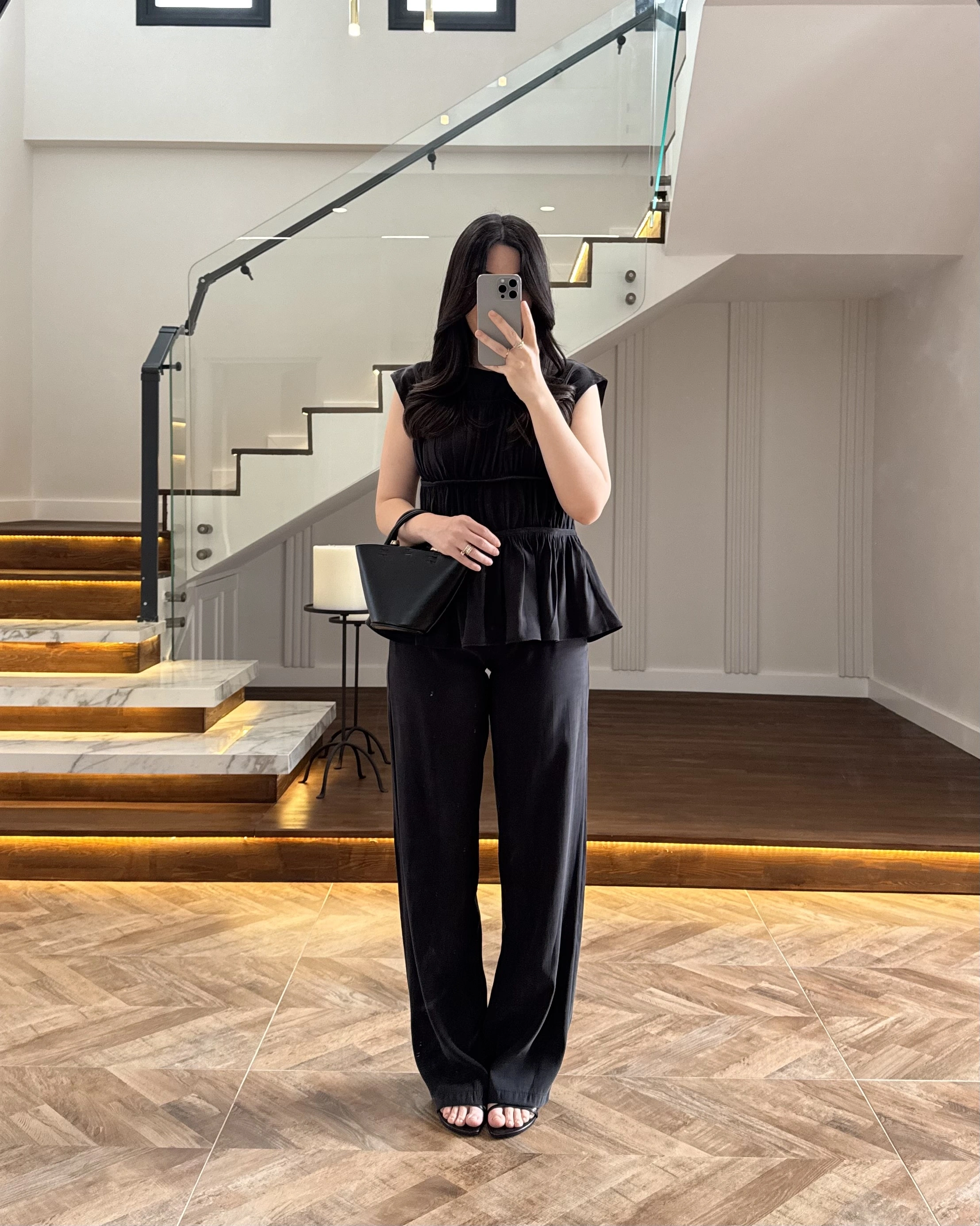 SİYAH TENSEL NEVÜRLÜ BLUZ PANTOLON TAKIM-250483