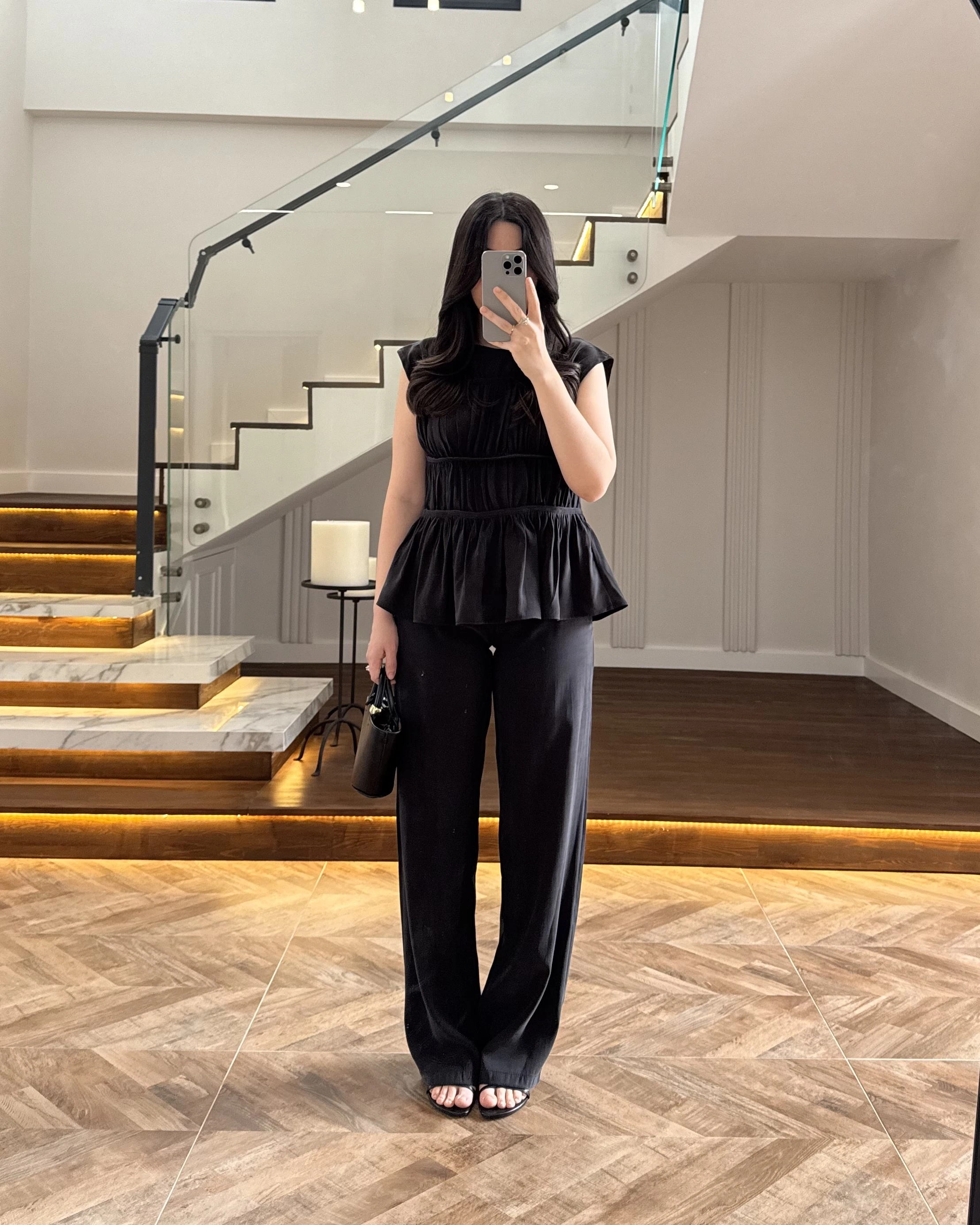SİYAH TENSEL NEVÜRLÜ BLUZ PANTOLON TAKIM-250483