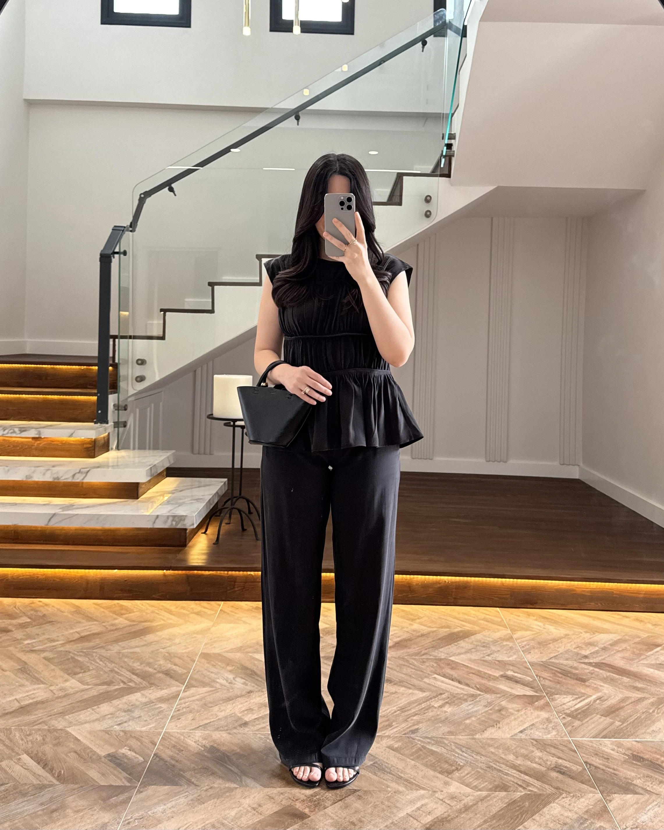 SİYAH TENSEL NEVÜRLÜ BLUZ PANTOLON TAKIM-250483