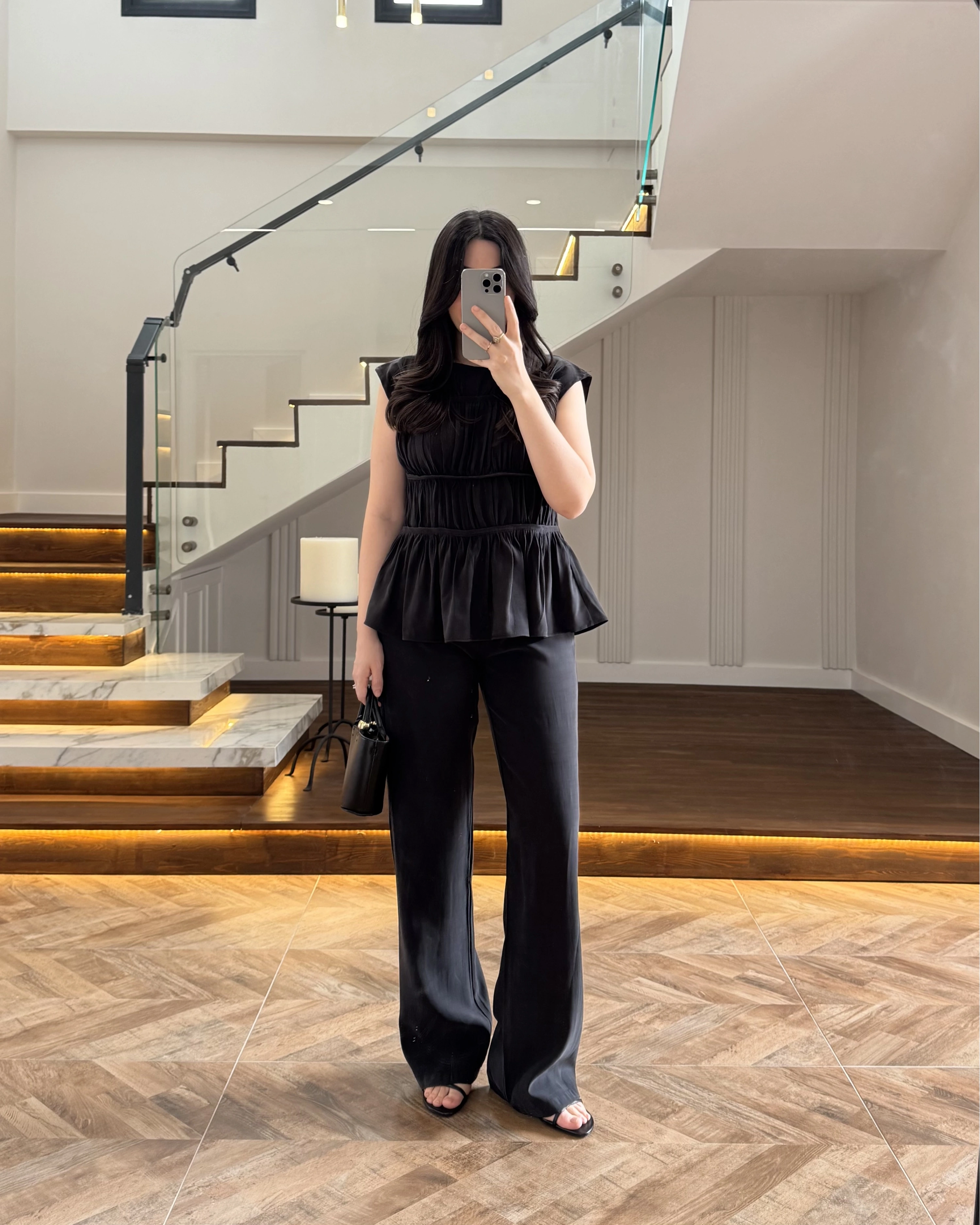 SİYAH TENSEL NEVÜRLÜ BLUZ PANTOLON TAKIM-250483