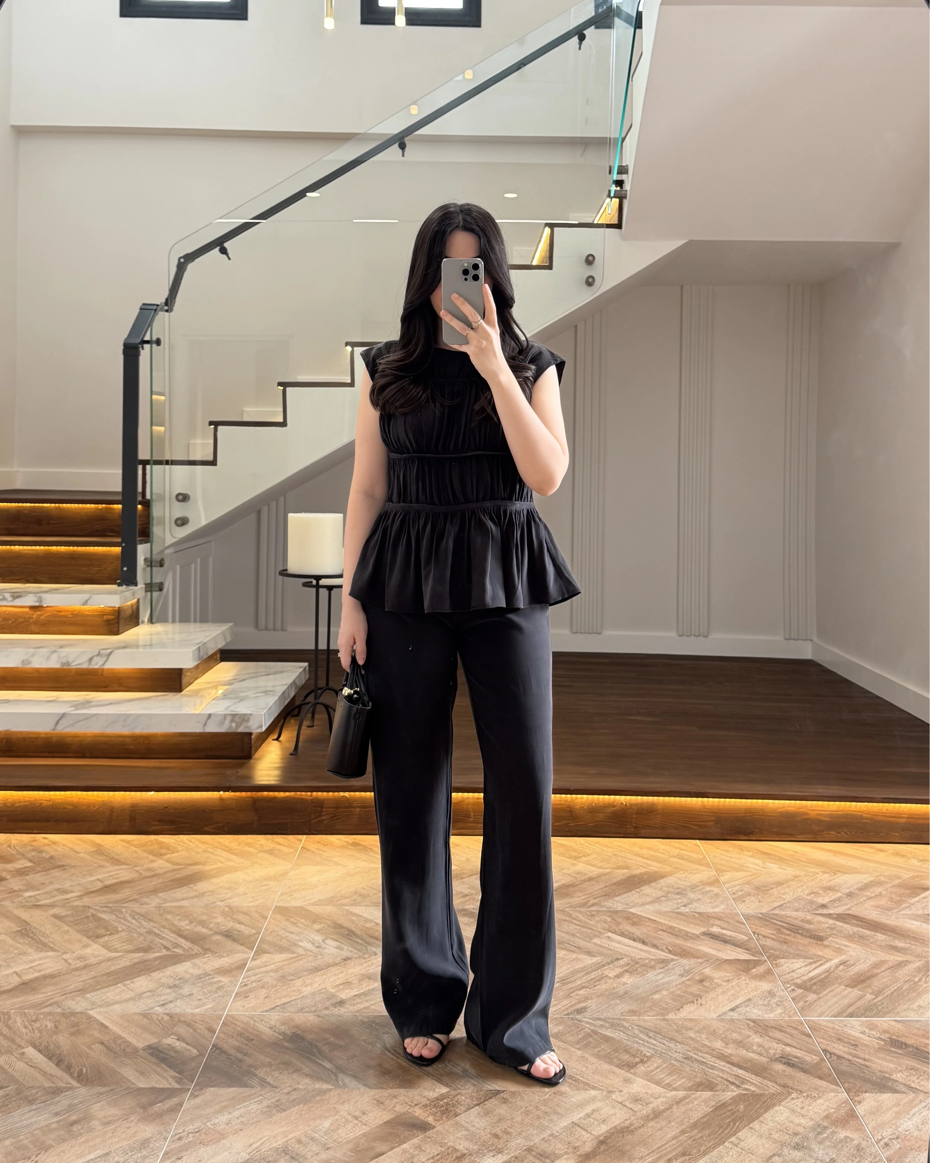 SİYAH TENSEL NEVÜRLÜ BLUZ PANTOLON TAKIM-250483