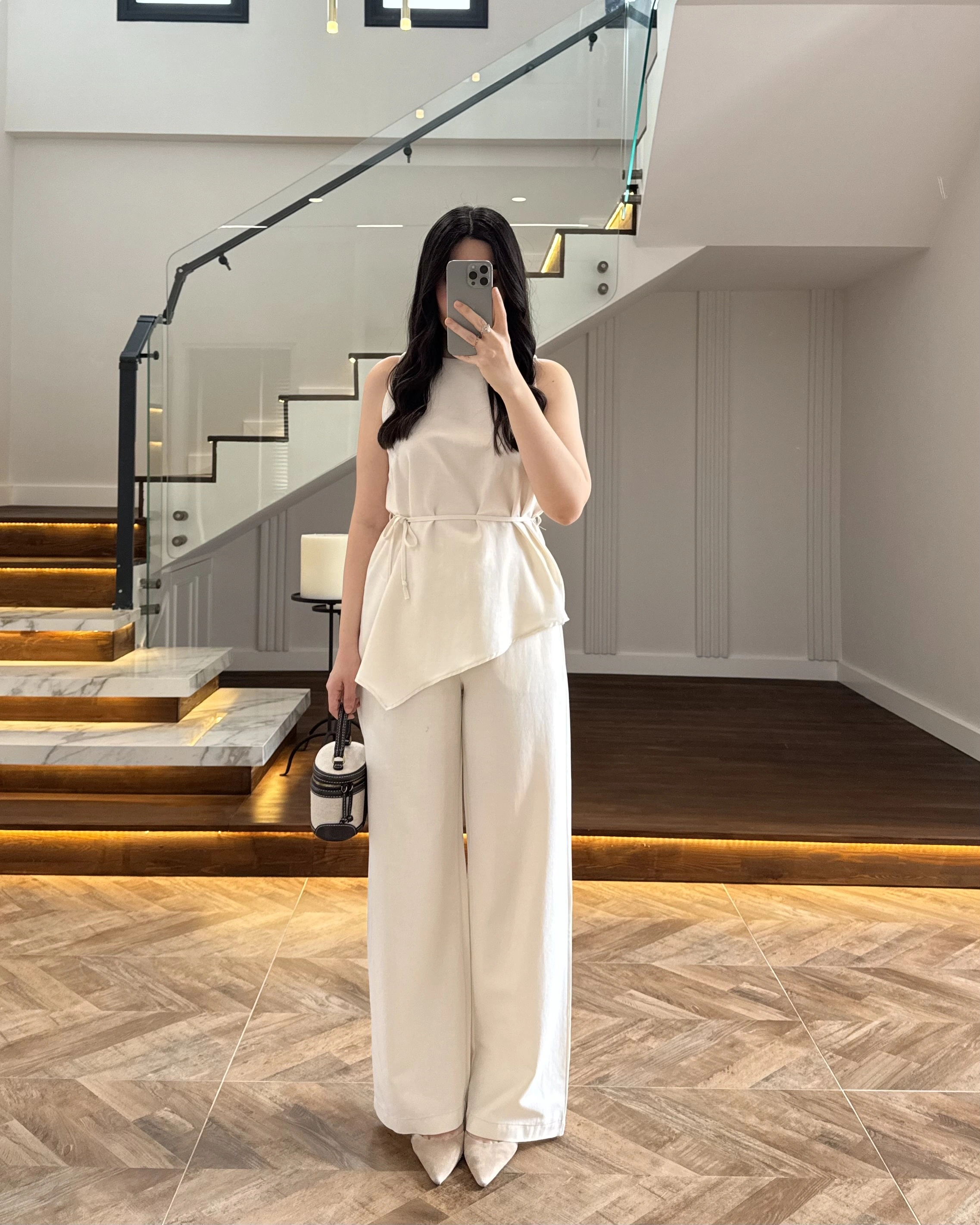 NATURAL ASİMETRİK BLUZ PANTOLON TAKIM-8784