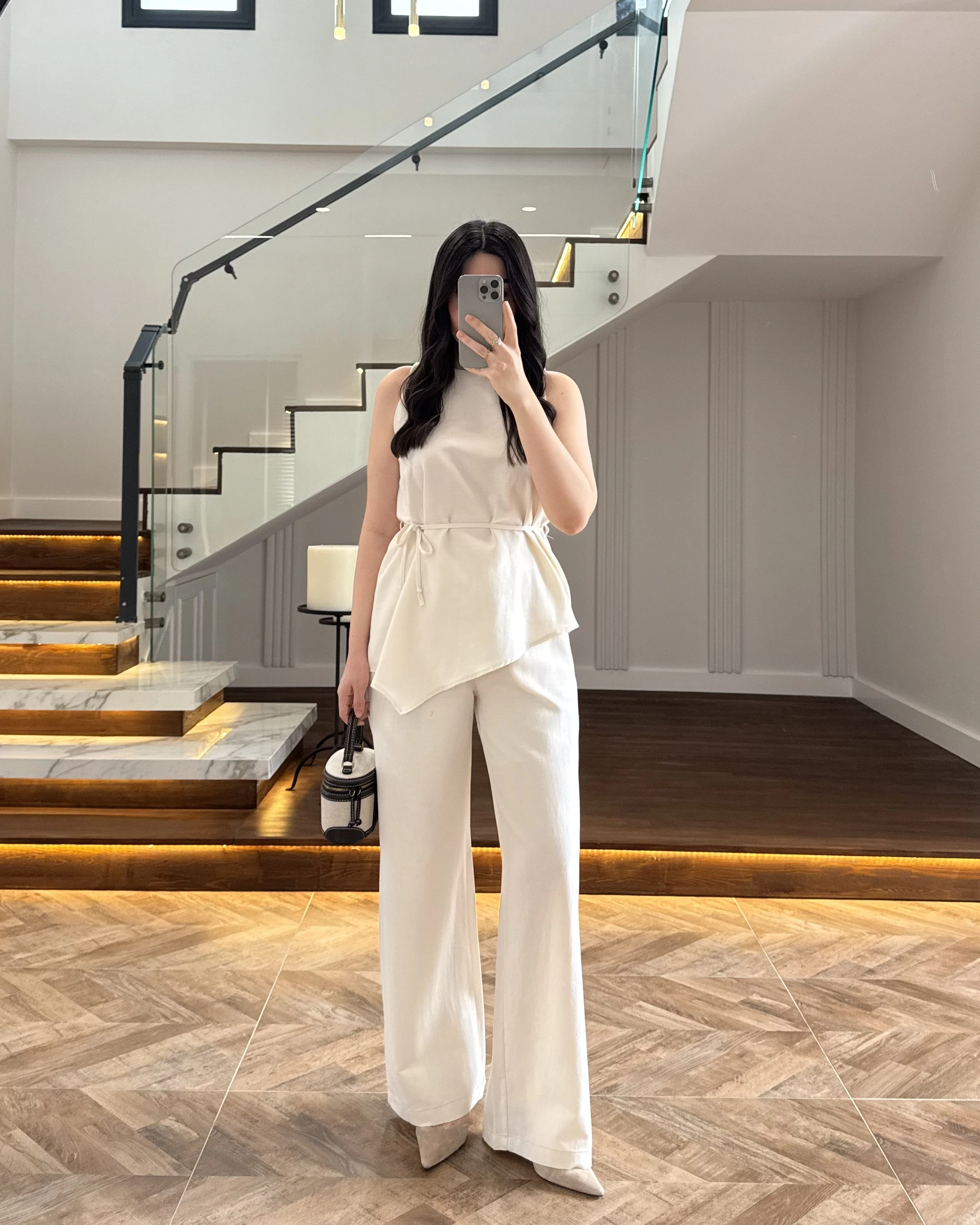 NATURAL ASİMETRİK BLUZ PANTOLON TAKIM-8784