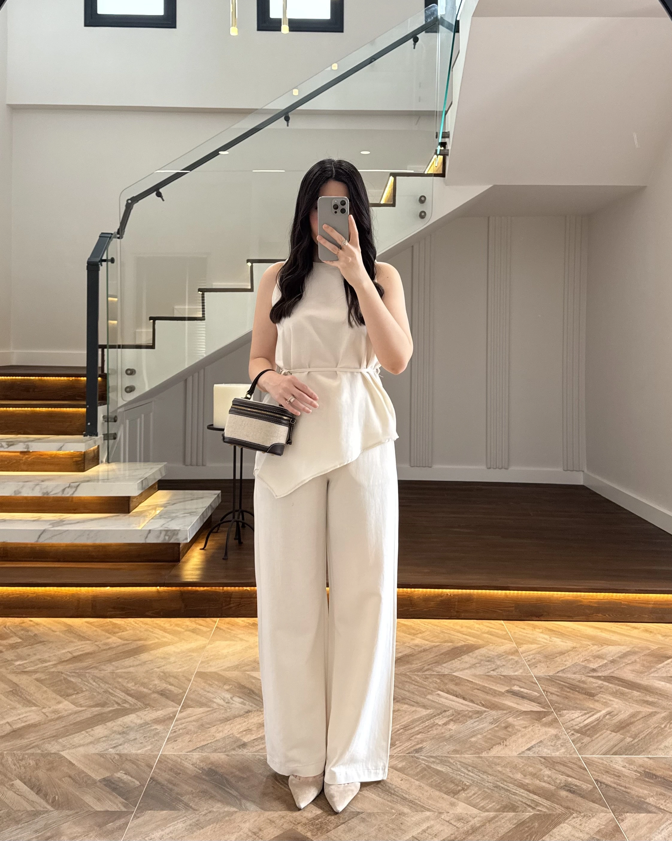 NATURAL ASİMETRİK BLUZ PANTOLON TAKIM-8784