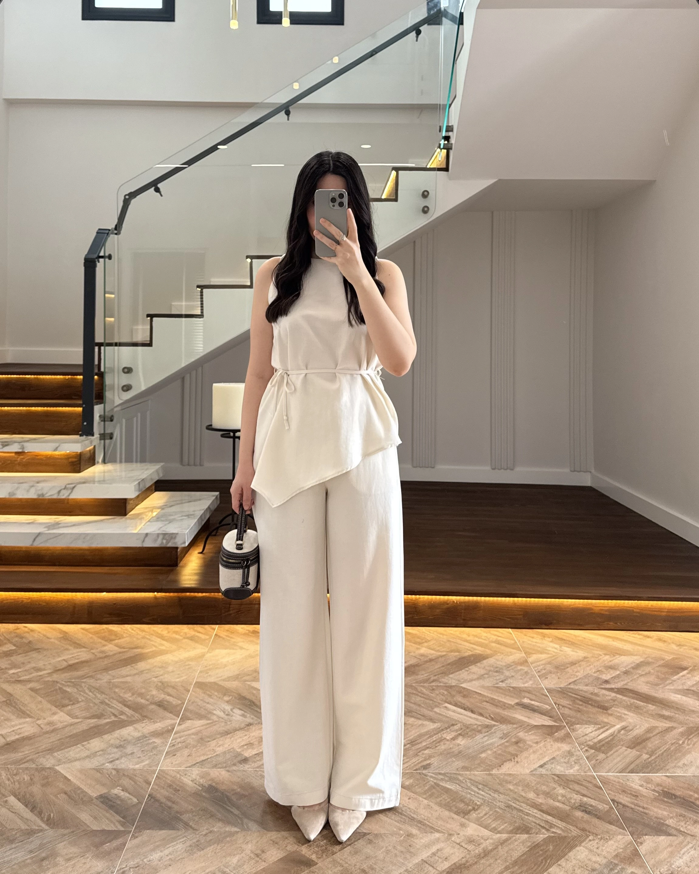 NATURAL ASİMETRİK BLUZ PANTOLON TAKIM-8784