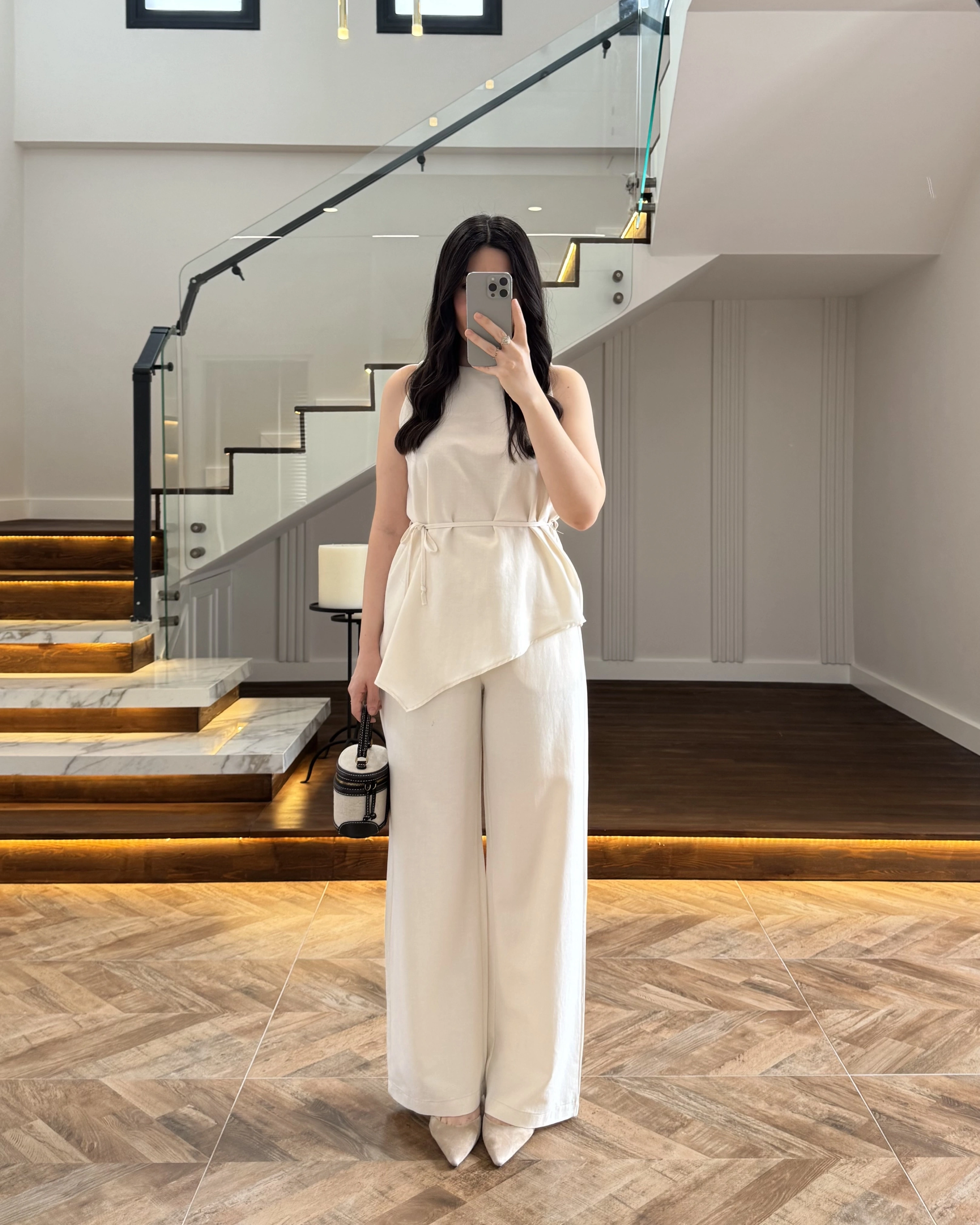 NATURAL ASİMETRİK BLUZ PANTOLON TAKIM-8784