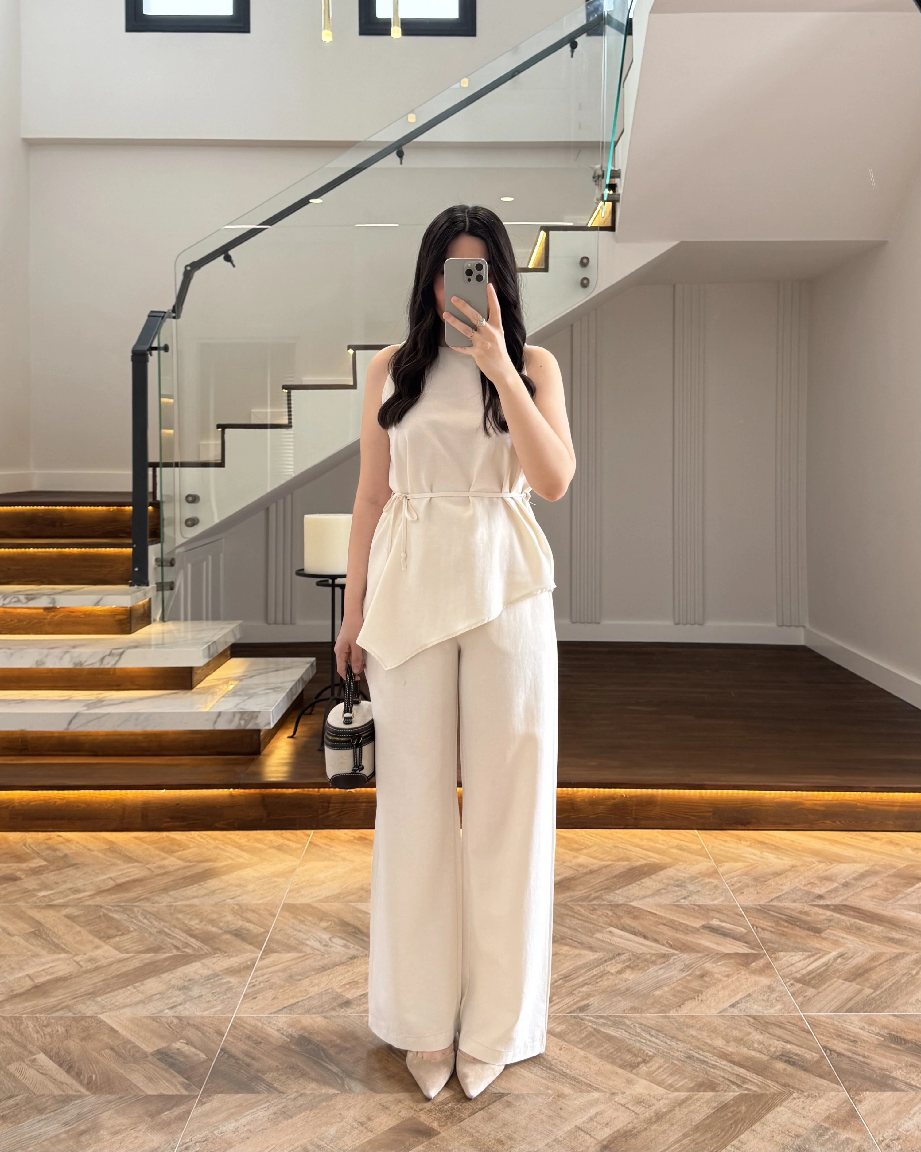 NATURAL ASİMETRİK BLUZ PANTOLON TAKIM-8784