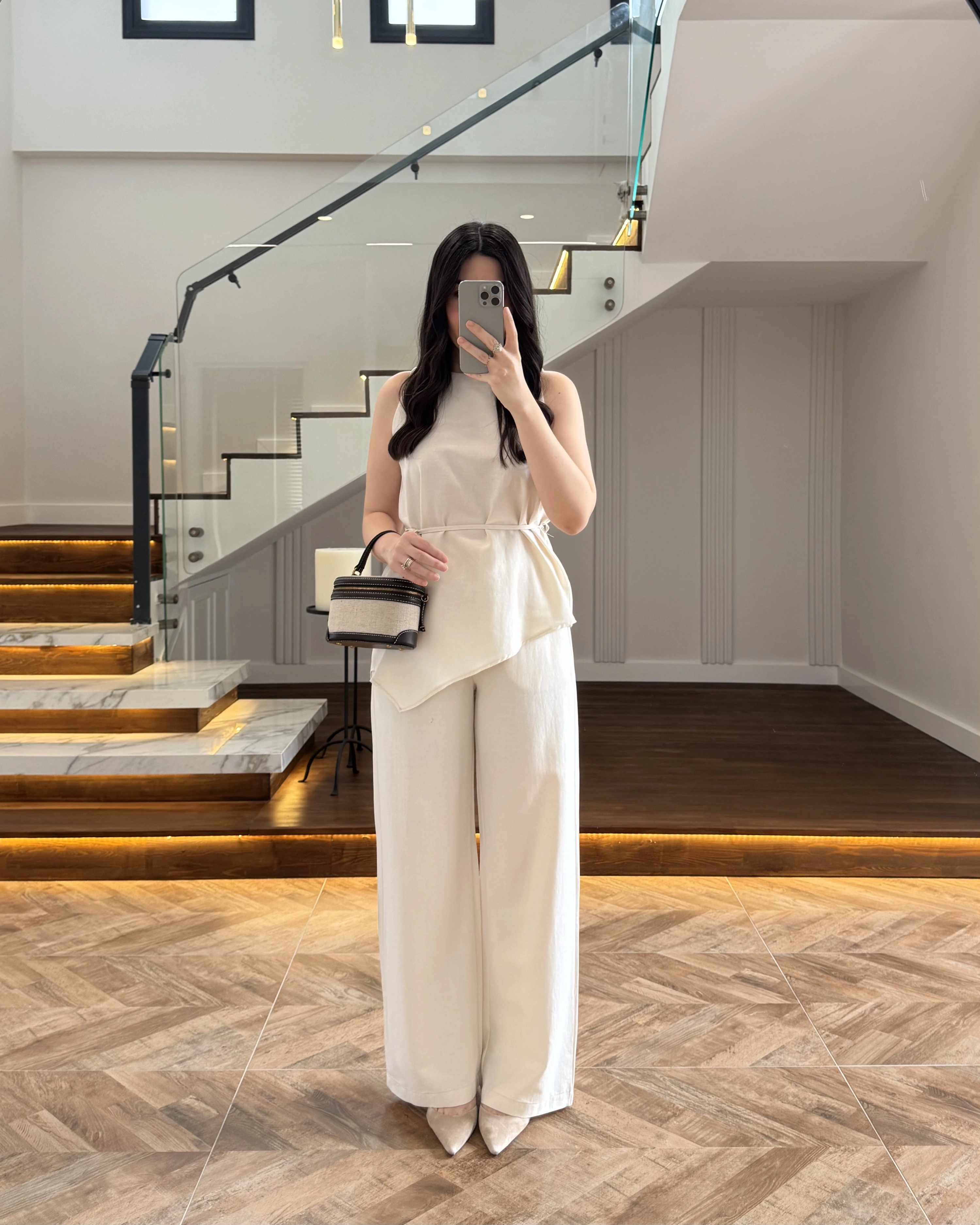 NATURAL ASİMETRİK BLUZ PANTOLON TAKIM-8784