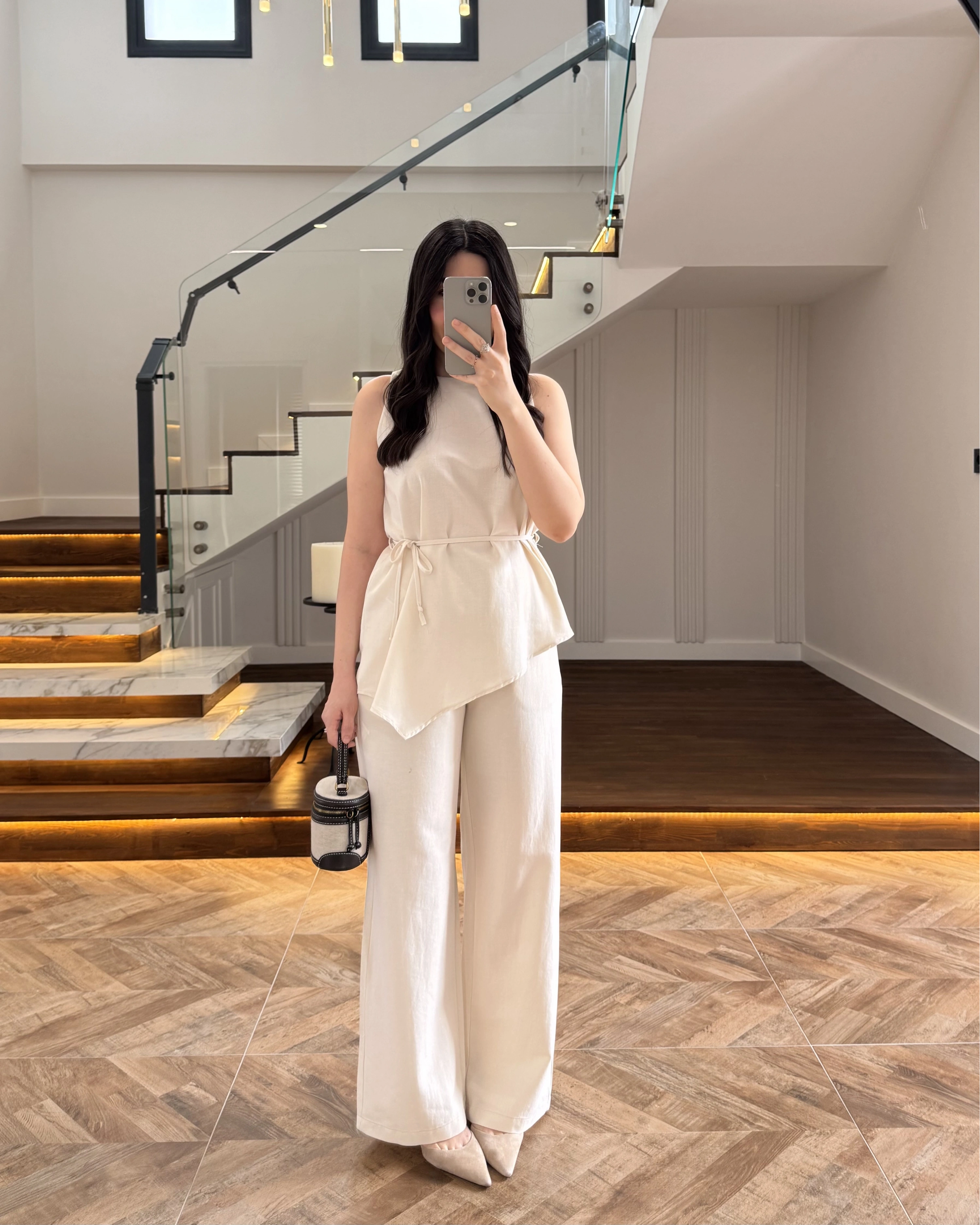 NATURAL ASİMETRİK BLUZ PANTOLON TAKIM-8784
