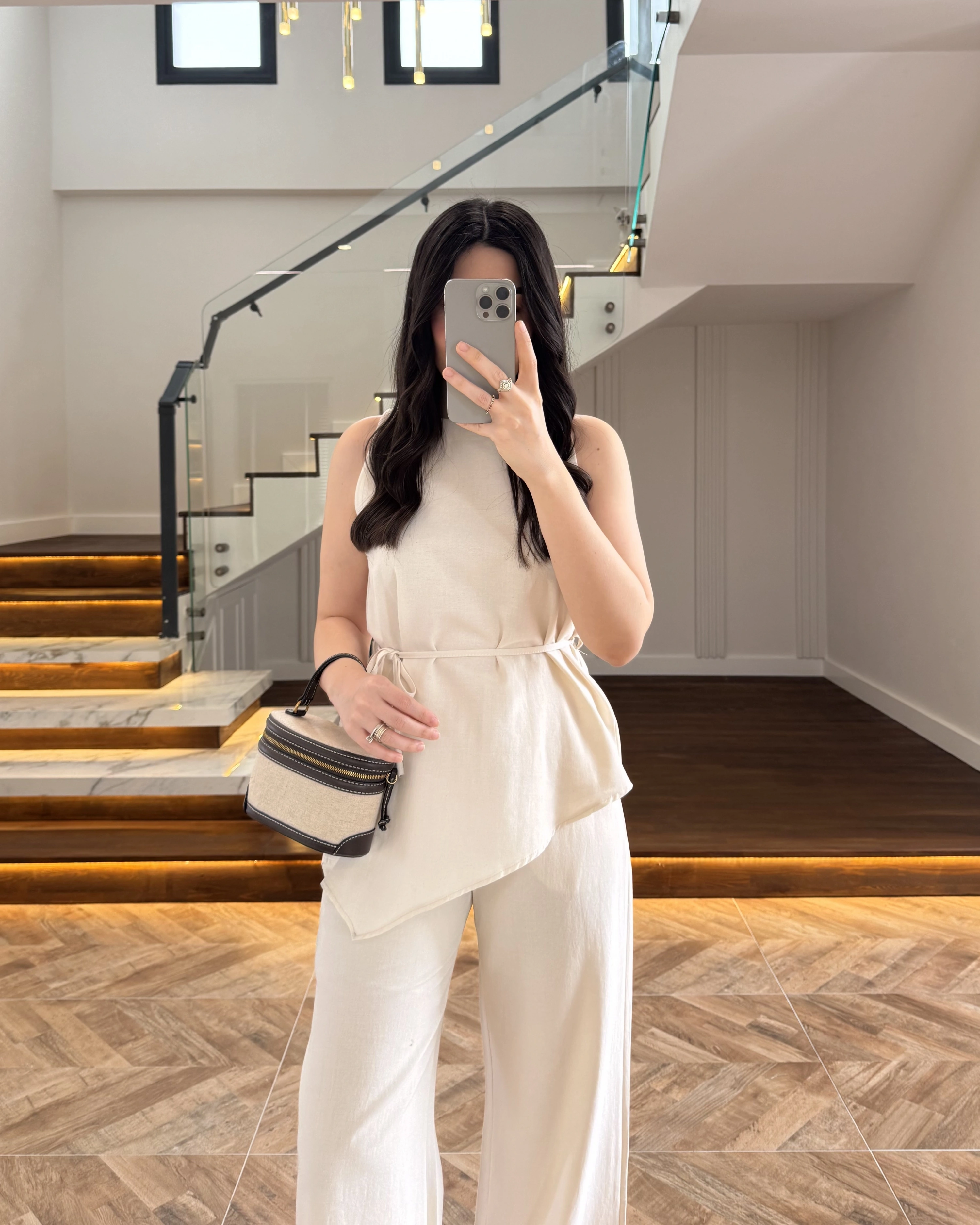 NATURAL ASİMETRİK BLUZ PANTOLON TAKIM-8784
