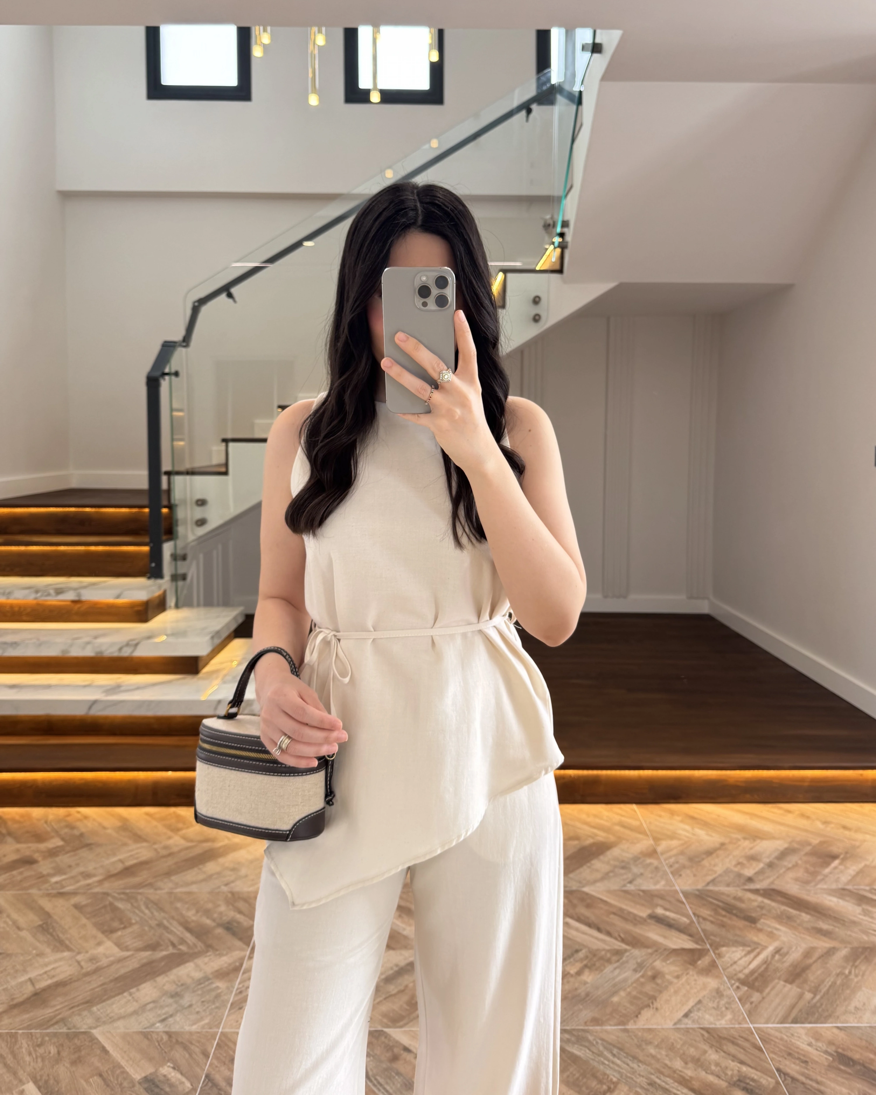 NATURAL ASİMETRİK BLUZ PANTOLON TAKIM-8784