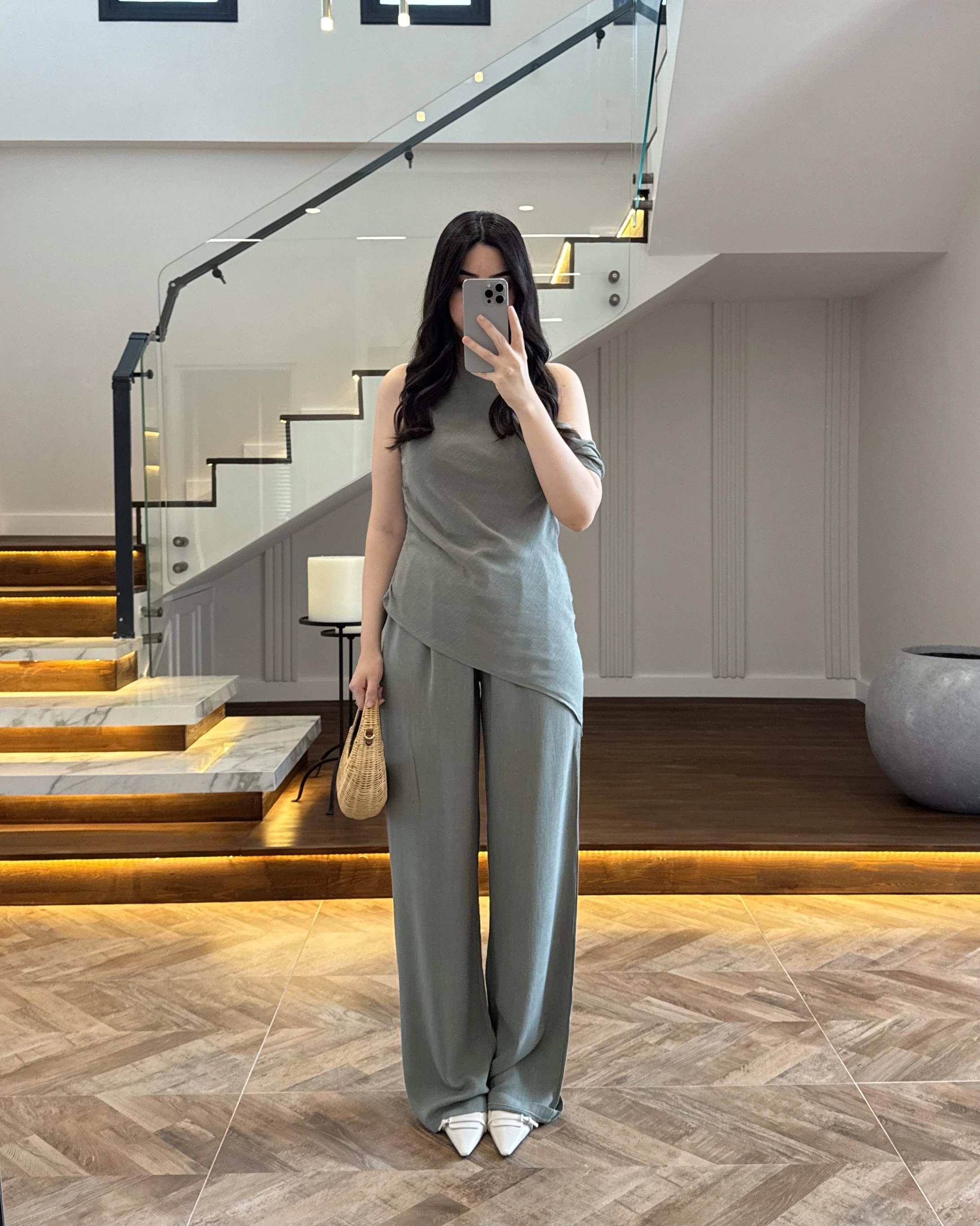 HAKİ ASİMETRİK TEK OMUZ BLUZ TAKIM-267330