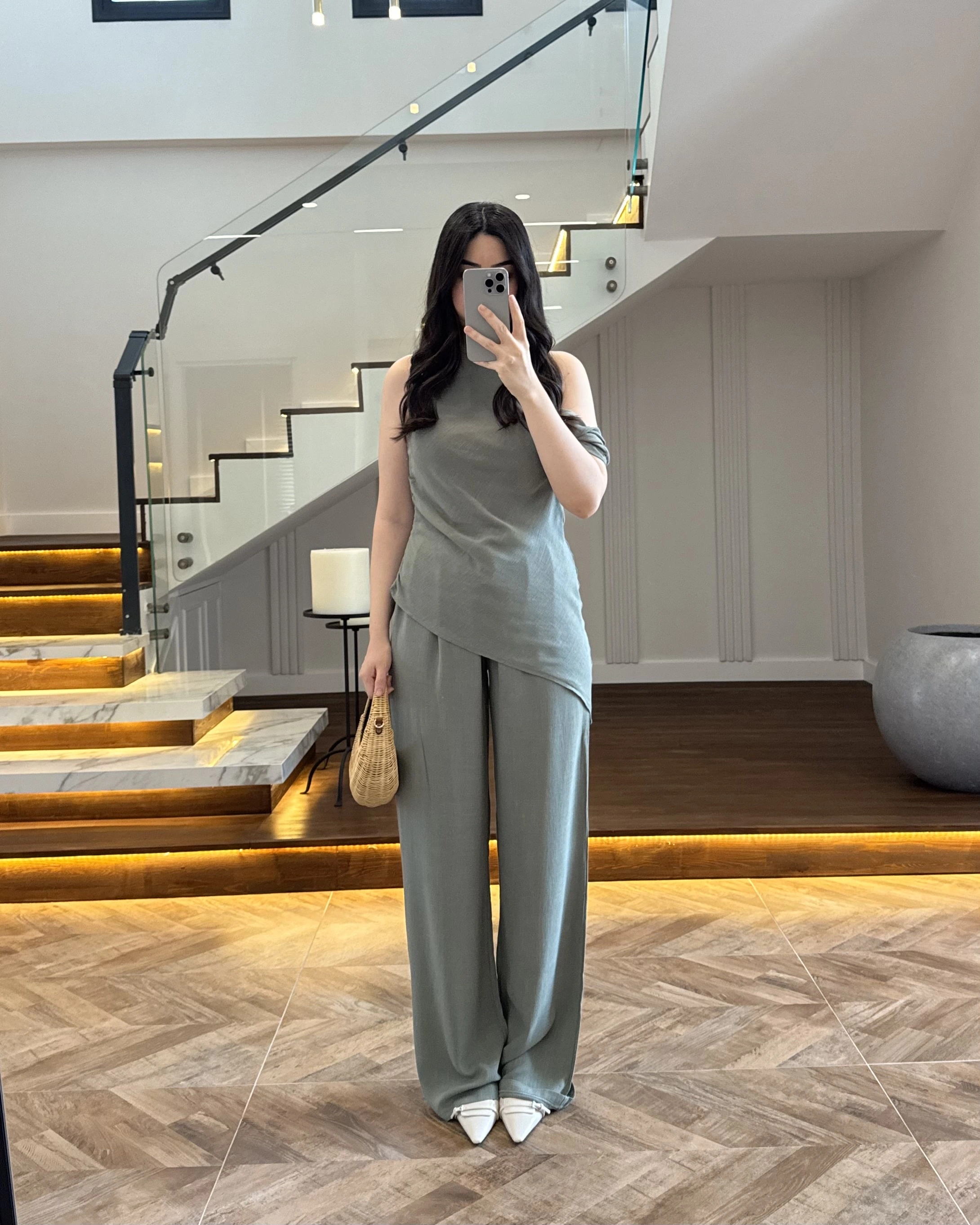 HAKİ ASİMETRİK TEK OMUZ BLUZ TAKIM-267330