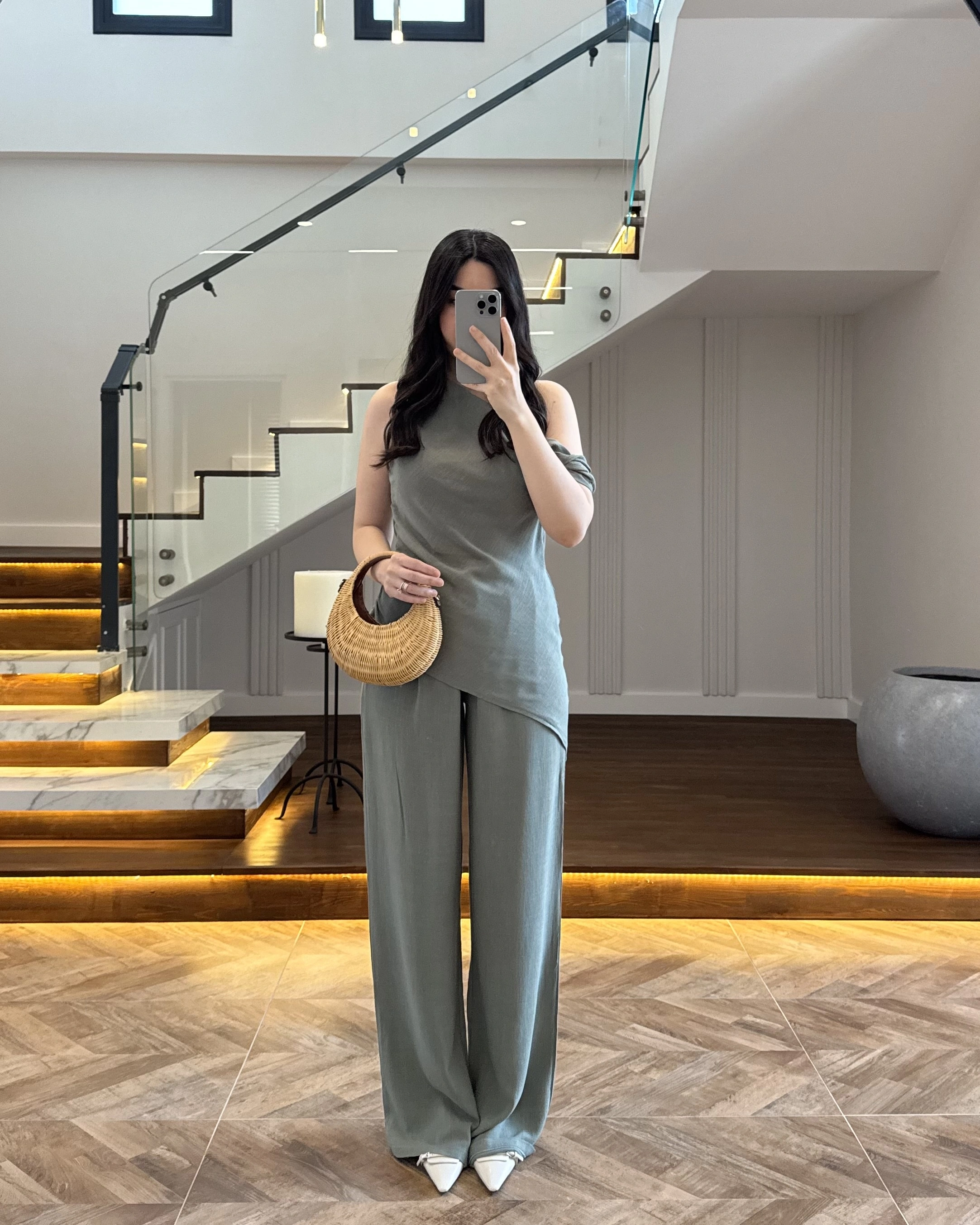 HAKİ ASİMETRİK TEK OMUZ BLUZ TAKIM-267330