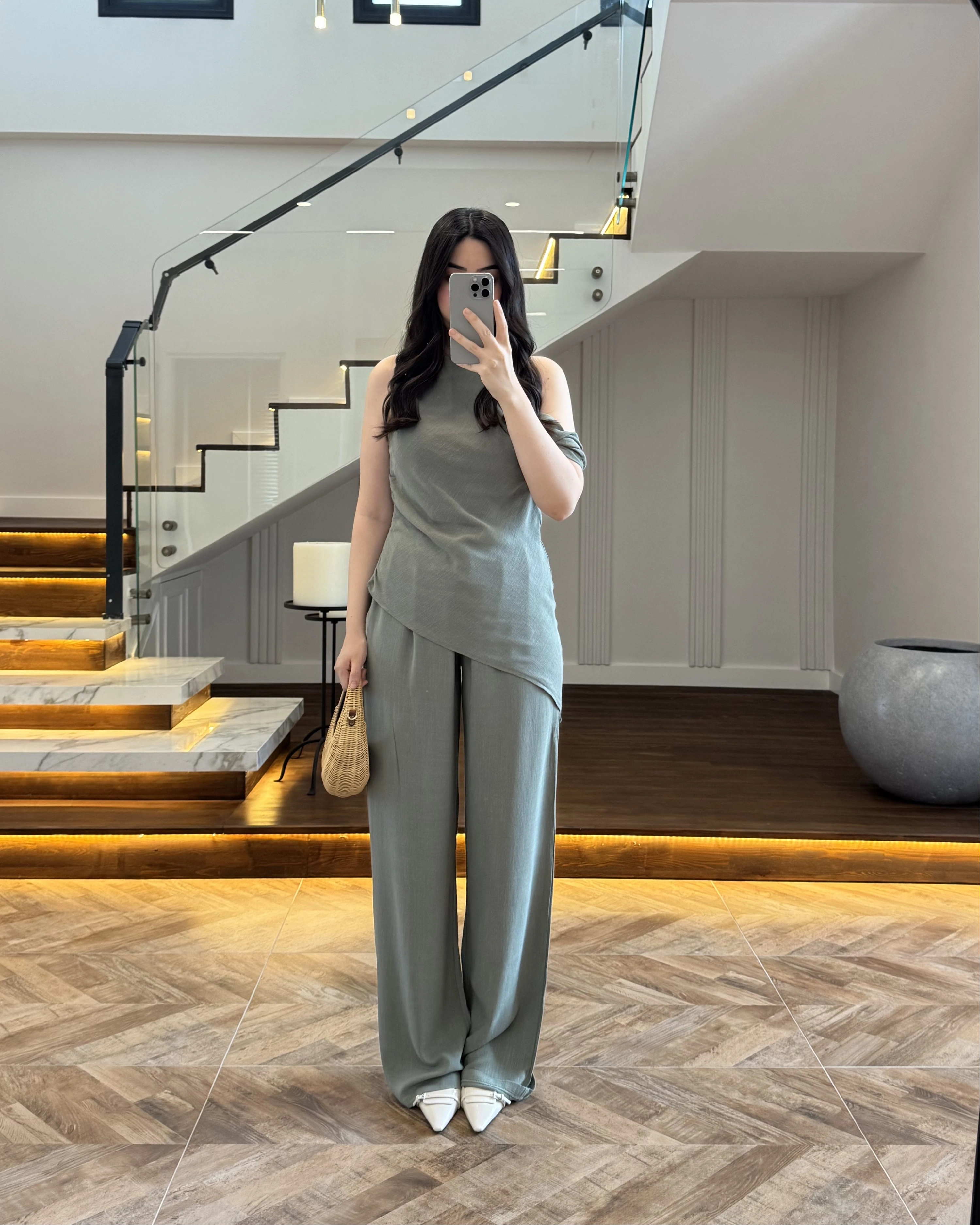 HAKİ ASİMETRİK TEK OMUZ BLUZ TAKIM-267330