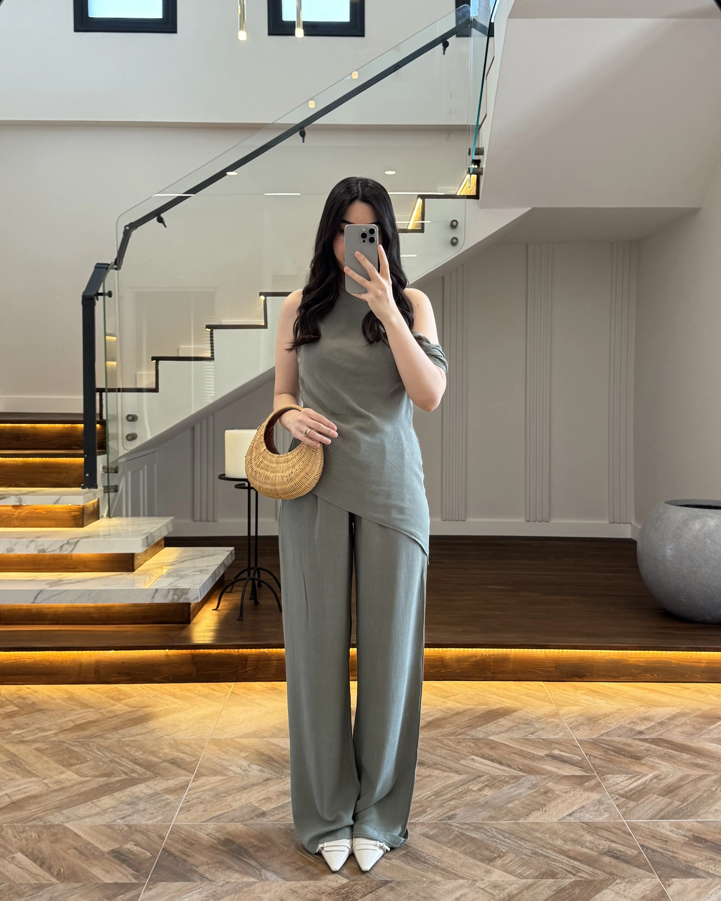 HAKİ ASİMETRİK TEK OMUZ BLUZ TAKIM-267330