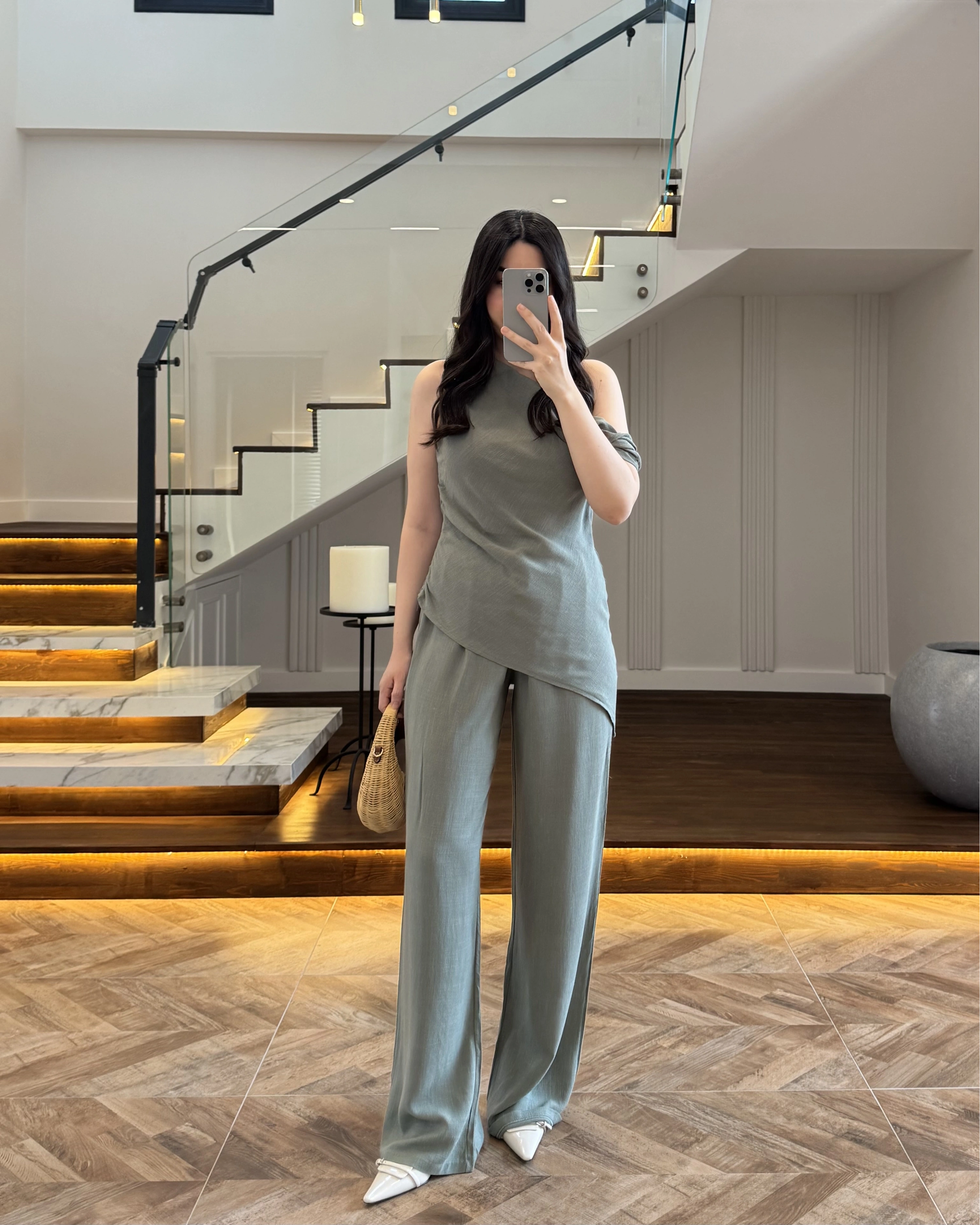 HAKİ ASİMETRİK TEK OMUZ BLUZ TAKIM-267330