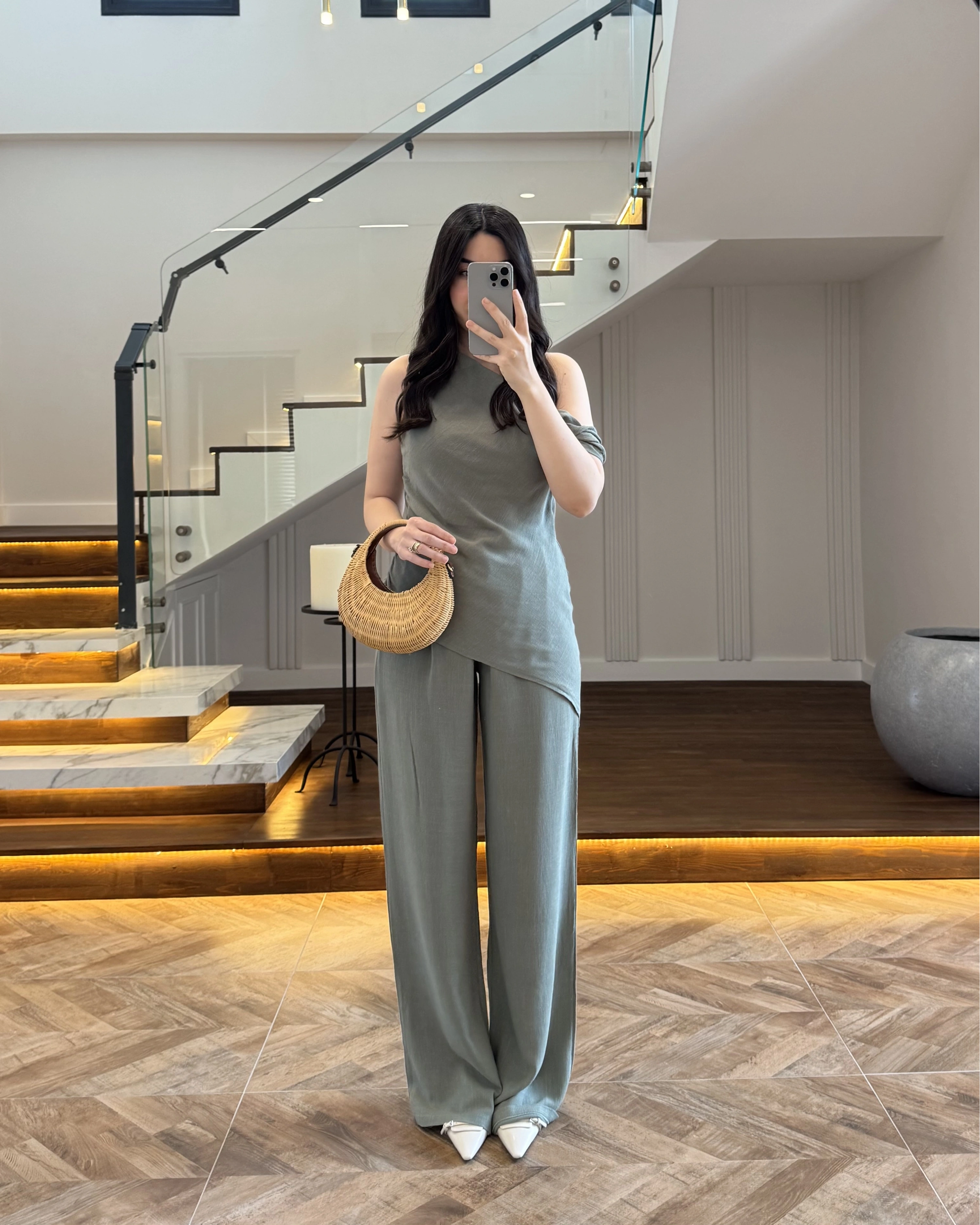 HAKİ ASİMETRİK TEK OMUZ BLUZ TAKIM-267330