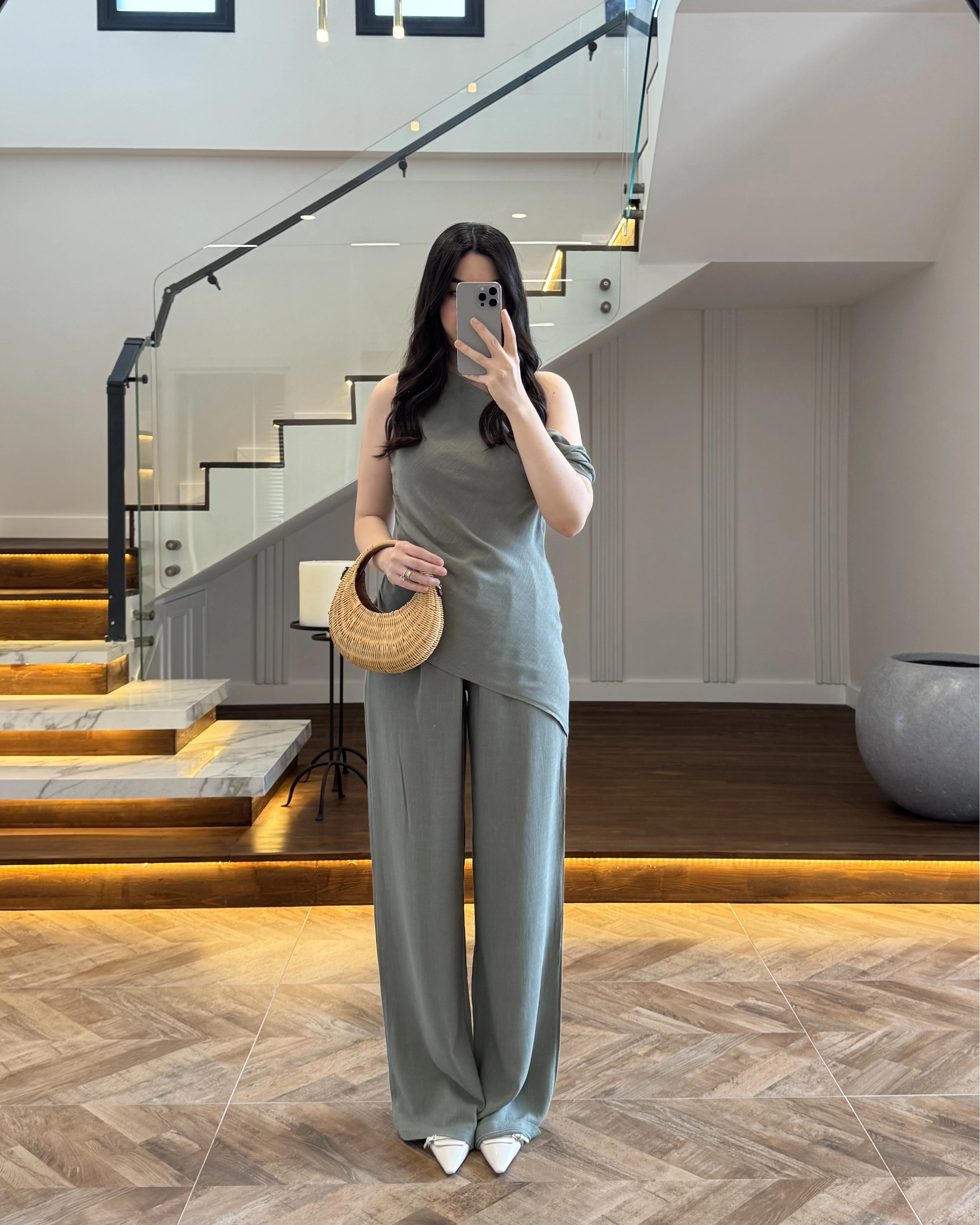 HAKİ ASİMETRİK TEK OMUZ BLUZ TAKIM-267330
