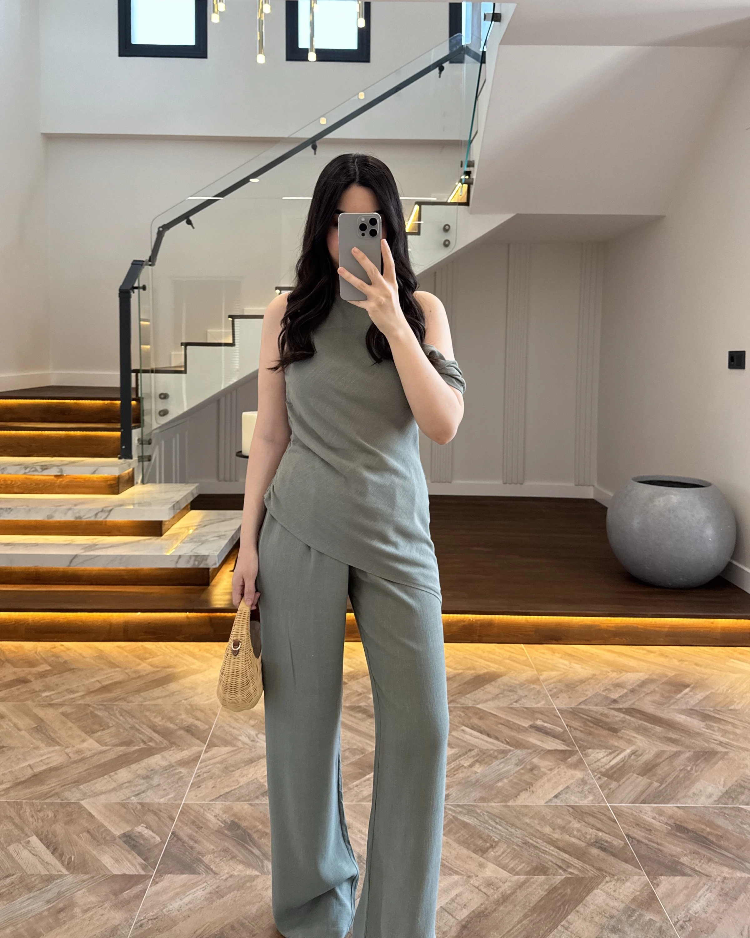 HAKİ ASİMETRİK TEK OMUZ BLUZ TAKIM-267330