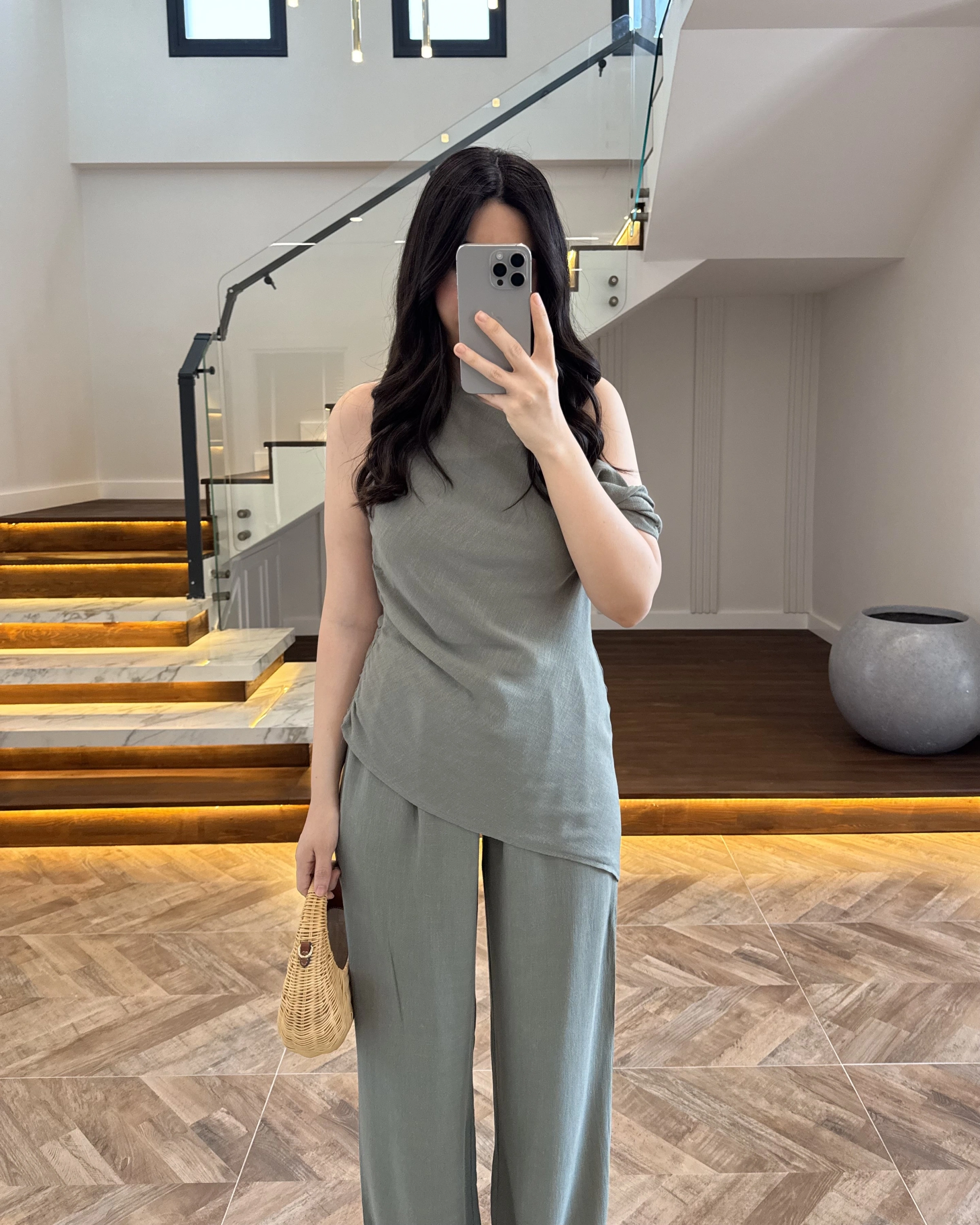 HAKİ ASİMETRİK TEK OMUZ BLUZ TAKIM-267330