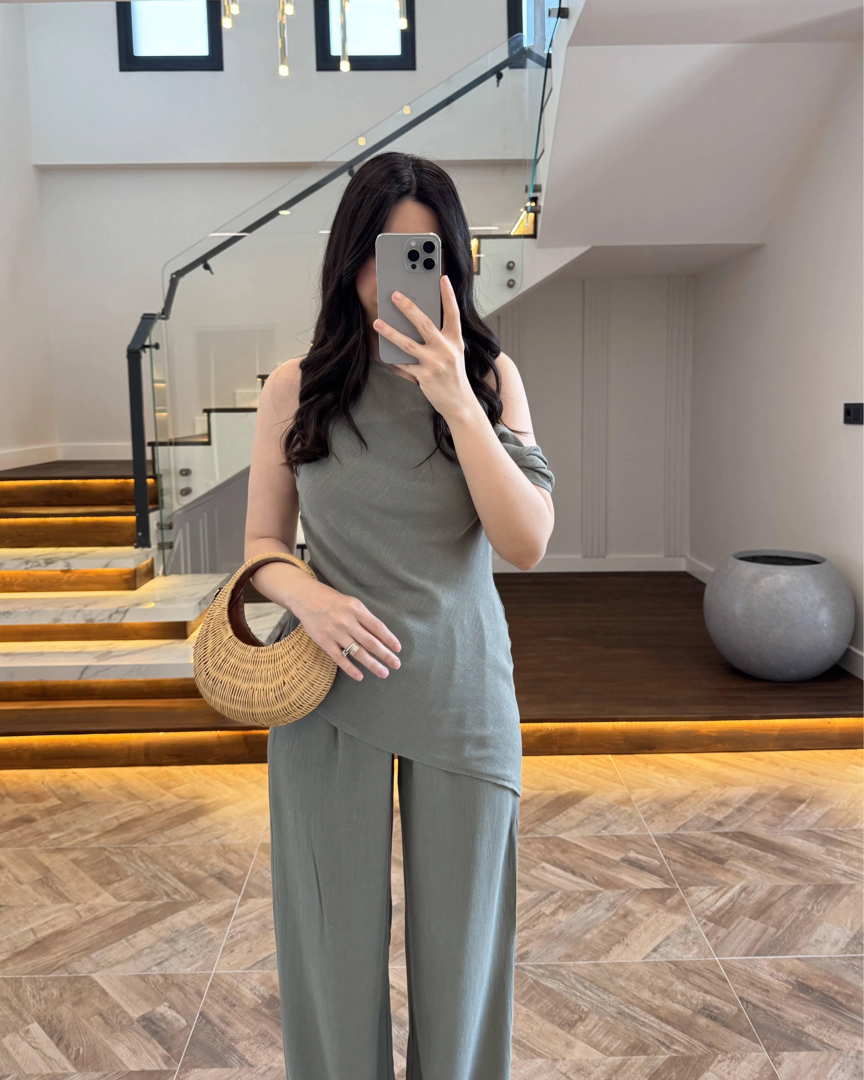HAKİ ASİMETRİK TEK OMUZ BLUZ TAKIM-267330